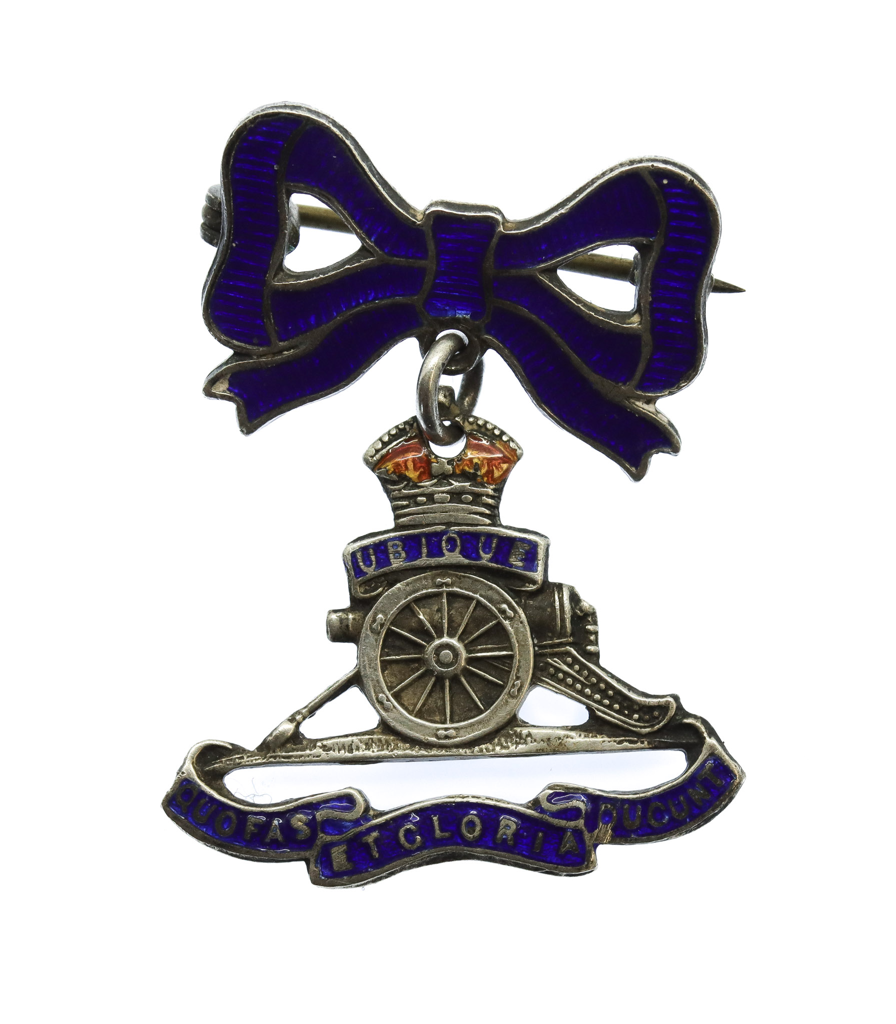 Royal Artillery Silver & Enamel Bow Suspension Sweetheart Brooch