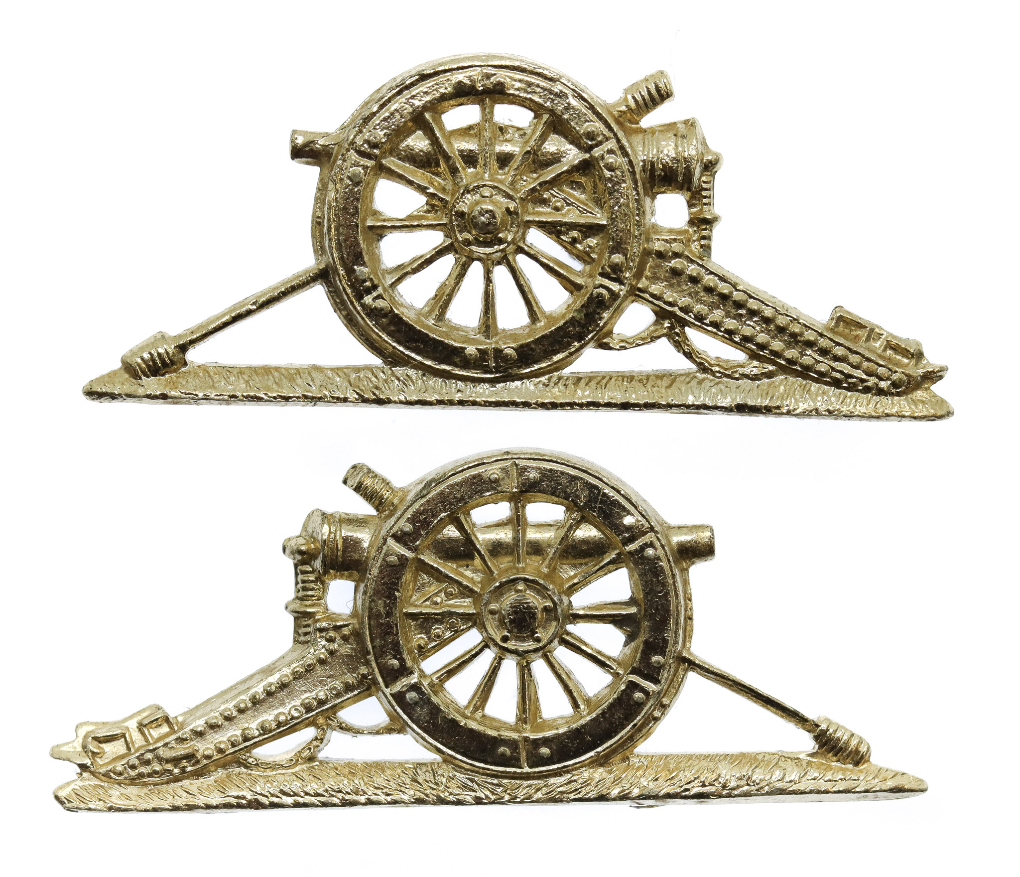 Pair of Royal Artillery Senior N.C.O.'s Anodised (Staybrite) Gun Arm Badges