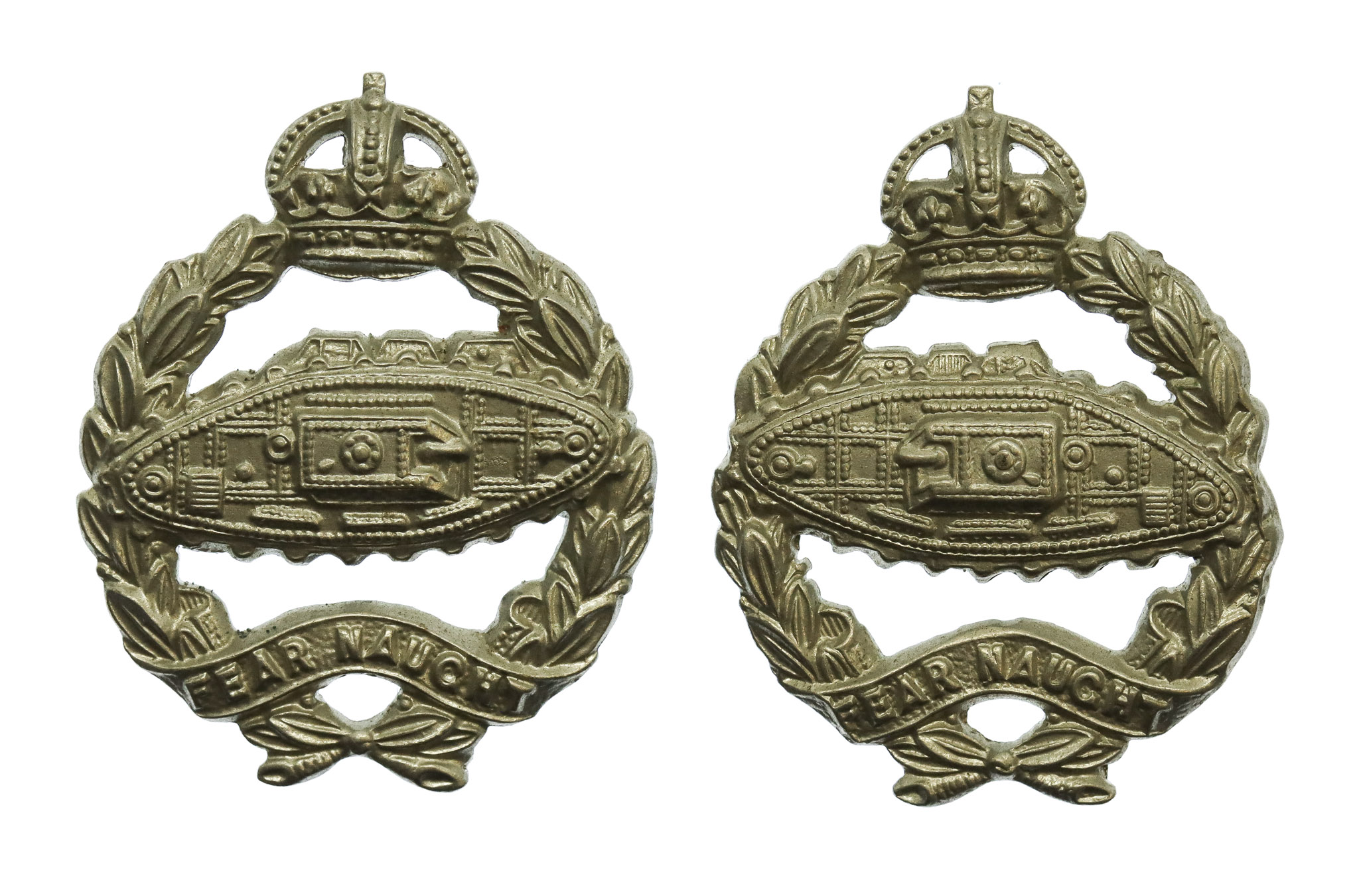 Pair of Royal Tank Regiment Collar Badges - King's Crown