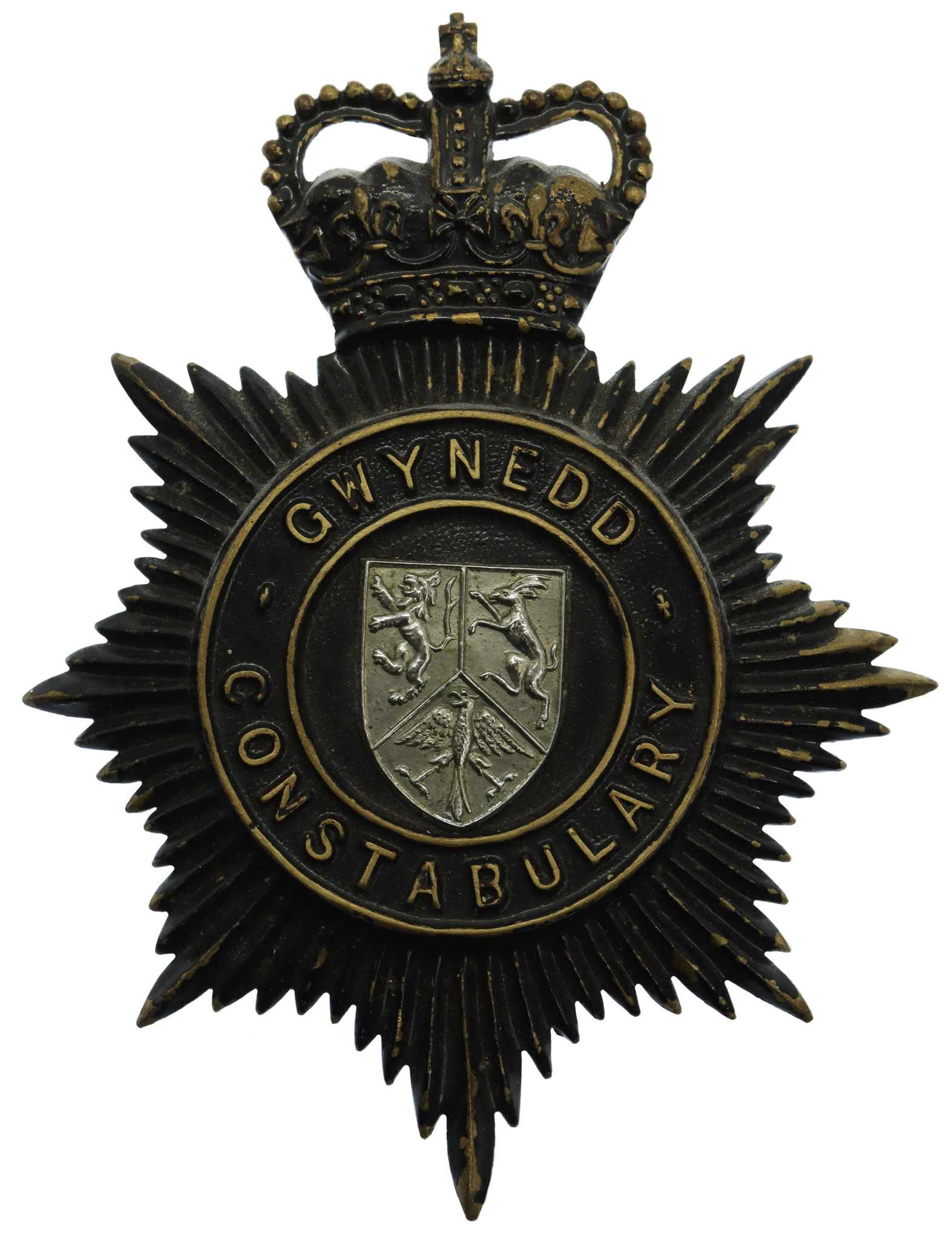 Gwynedd Constabulary Night Helmet Plate- Queen's Crown