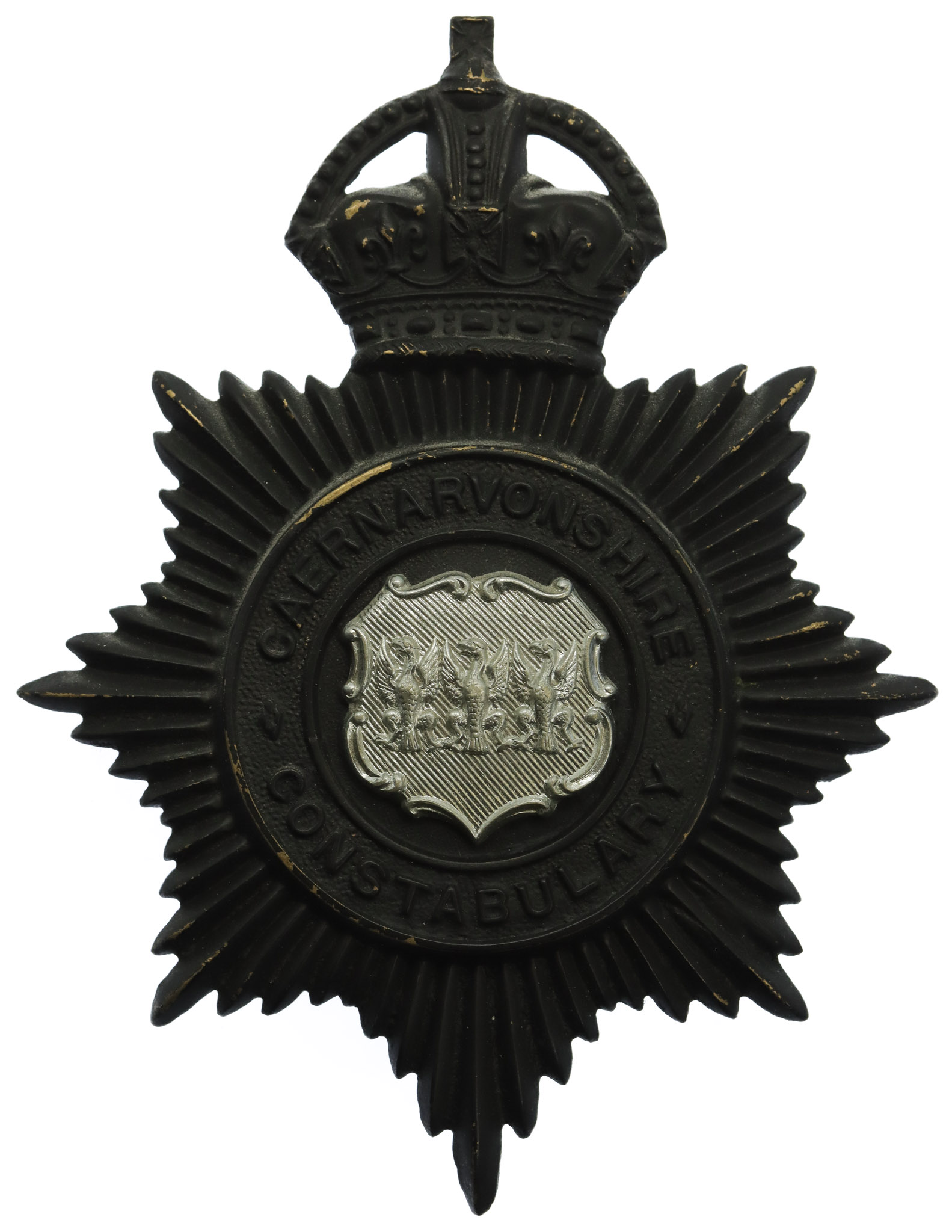 Caernarvonshire Constabulary Night Helmet Plate - King's Crown