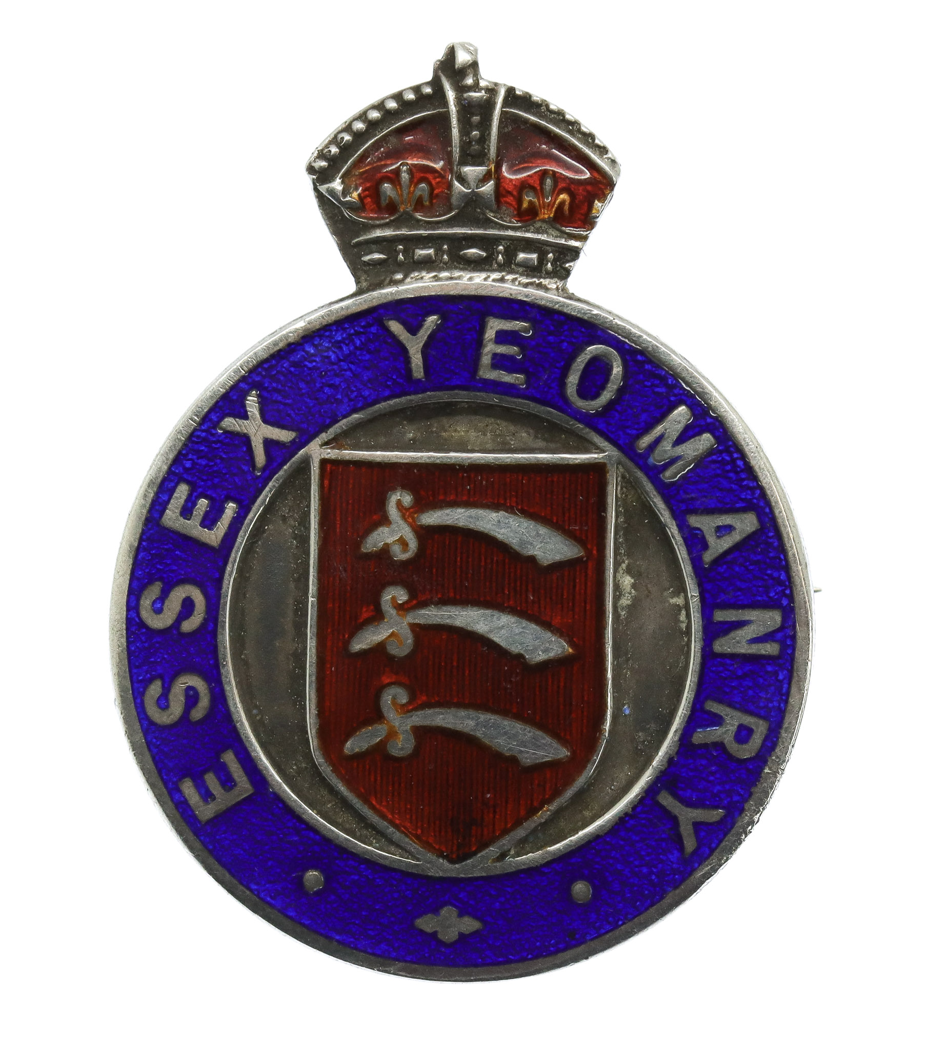 Essex Yeomanry Sterling Silver & Enamel Sweetheart Brooch - King's Crown