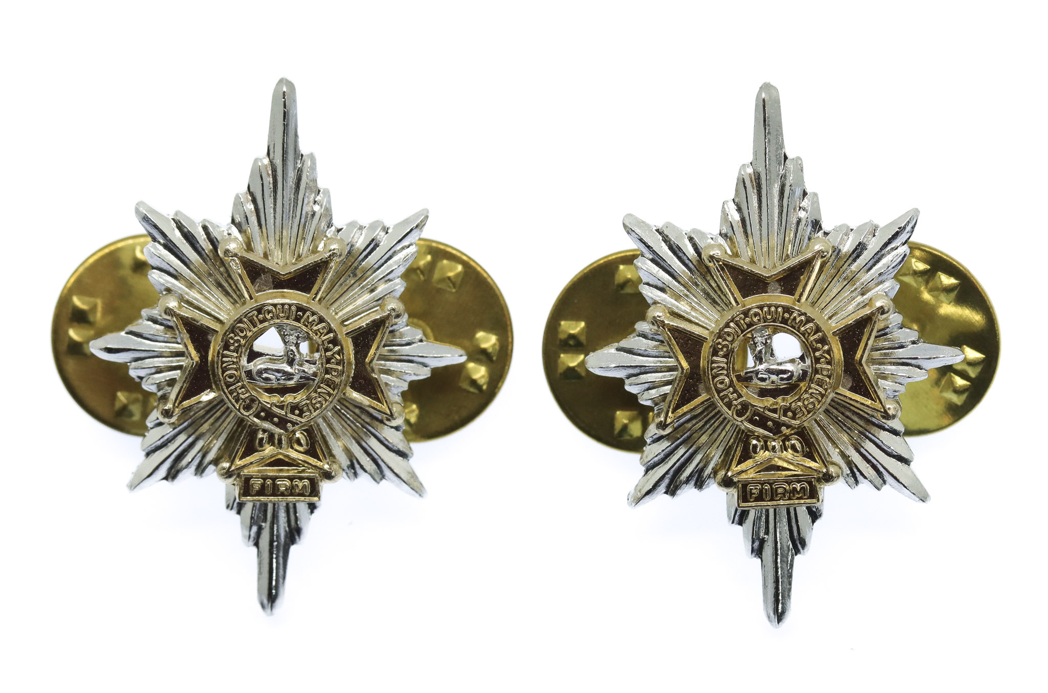 Pair of Worcestershire & Sherwood Foresters Anodised (Staybrite) Collar Badges