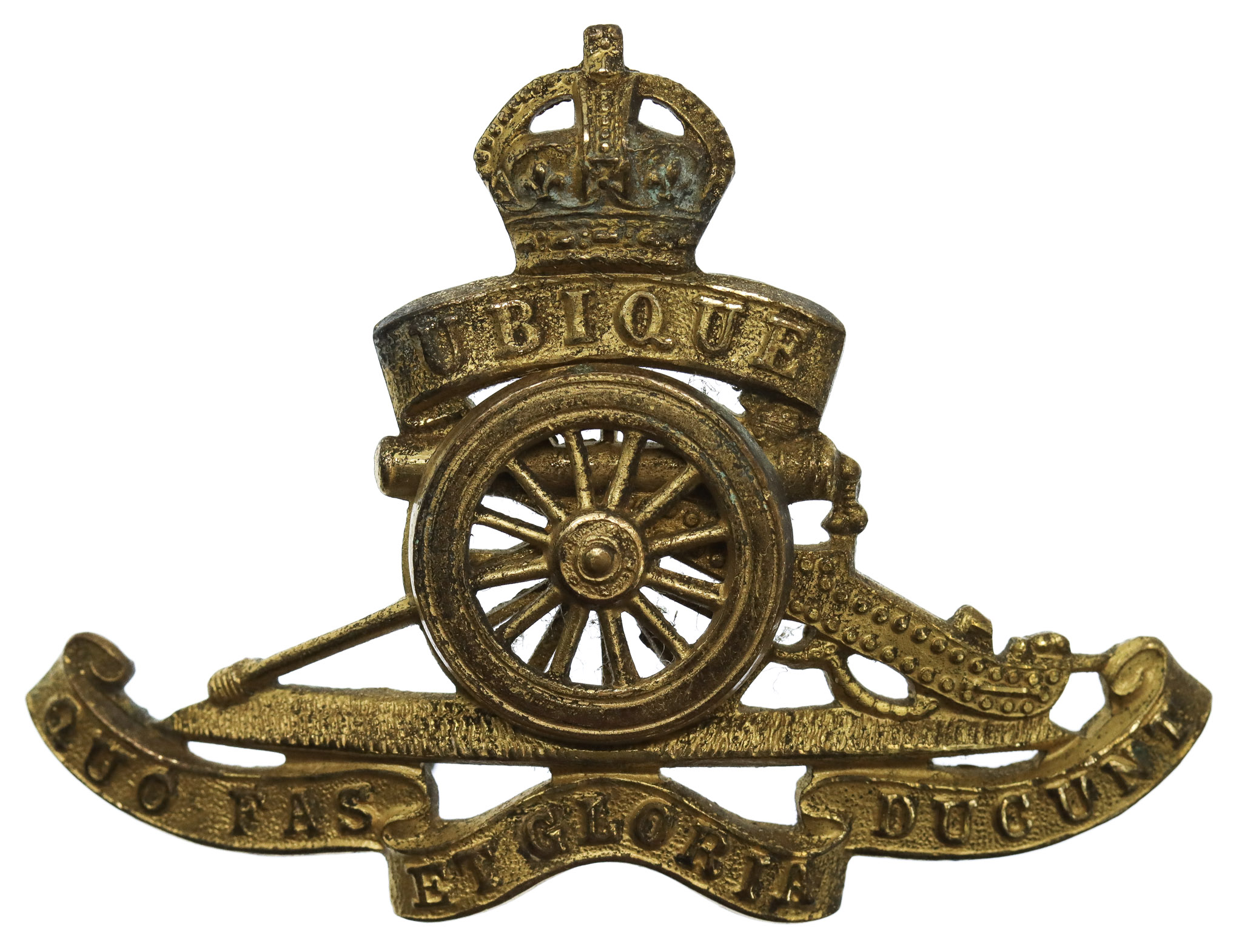 Royal Artillery Officer's Gilt Cap Badge - King's Crown