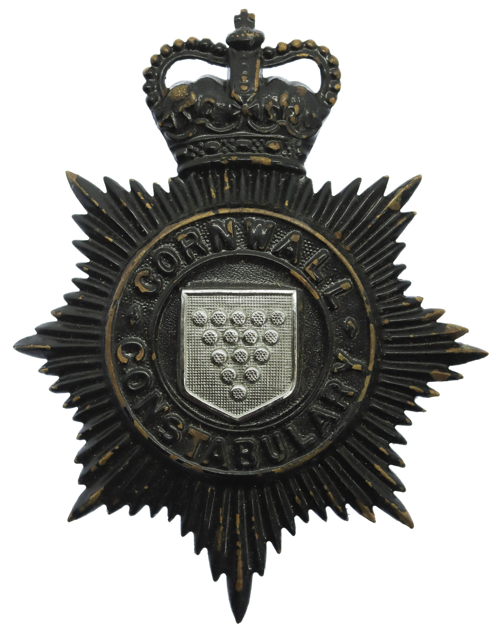 Cornwall Constabulary Night Helmet Plate - Queen's Crown