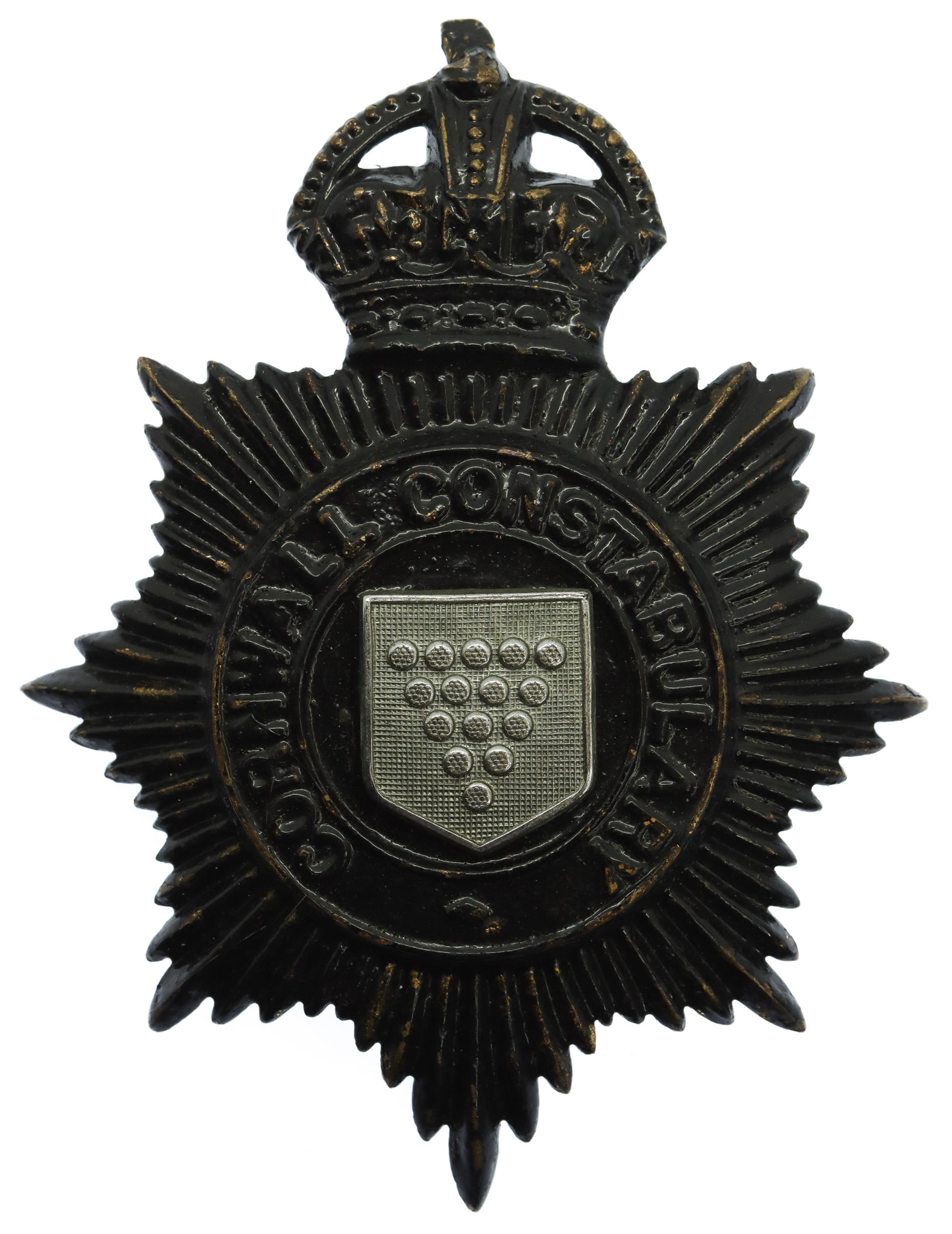Cornwall Constabulary Night Helmet Plate - King's Crown (1st Version)