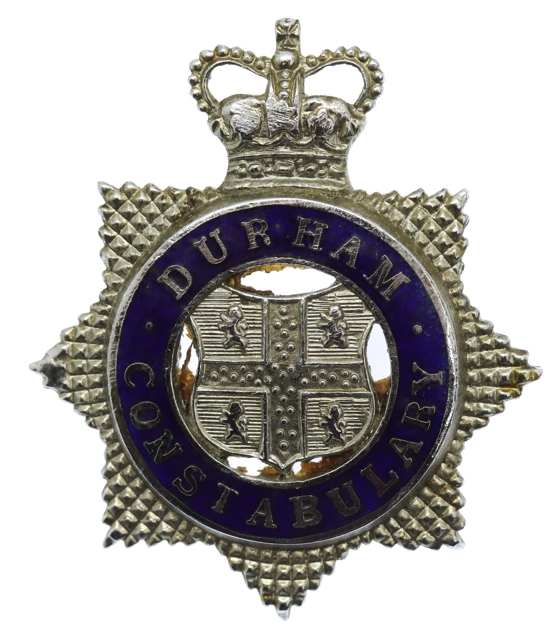 Durham Constabulary Senior Officer's Enamelled Cap Badge - Queen's Crown