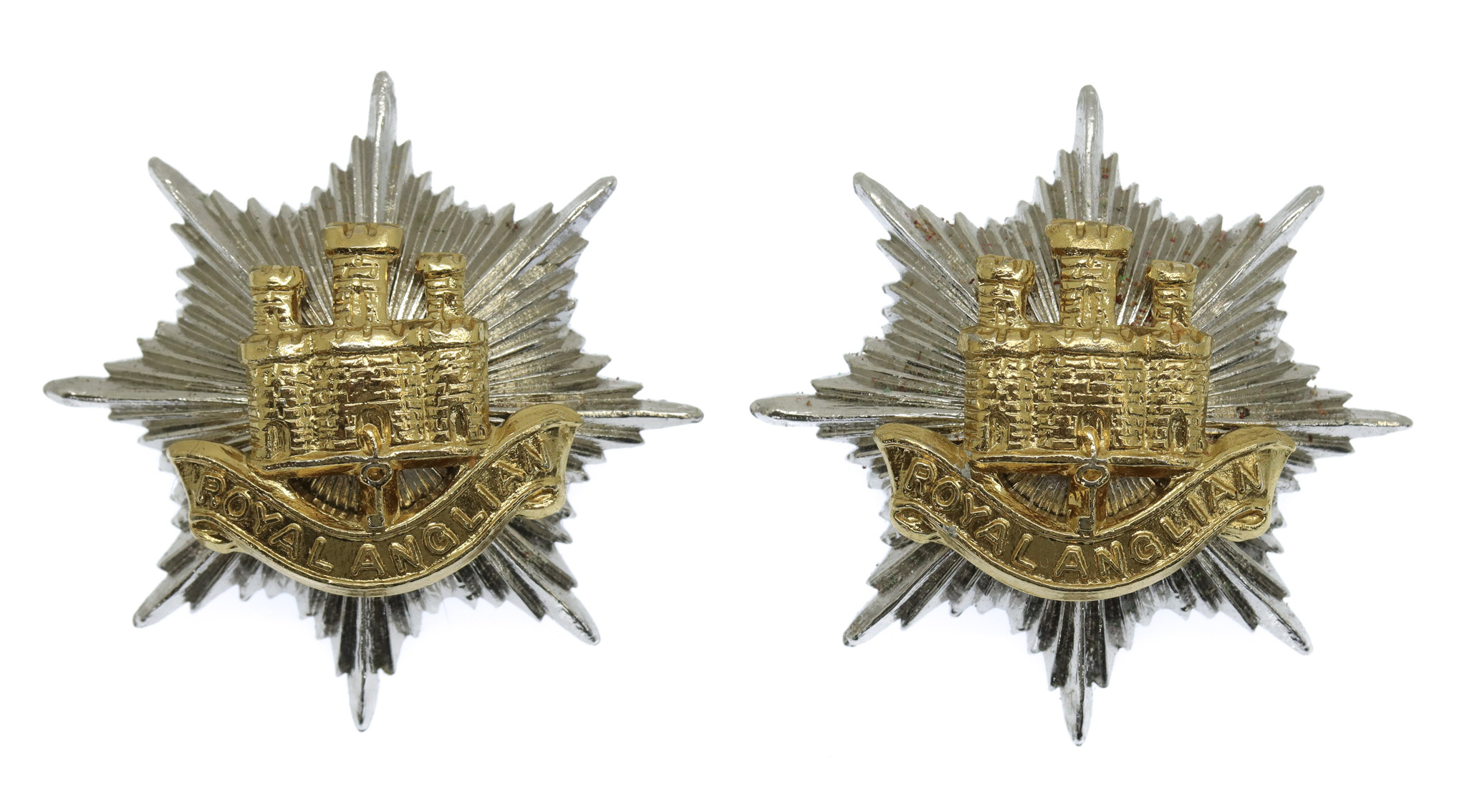Pair of Royal Anglian Regiment Officer's Collar Badges