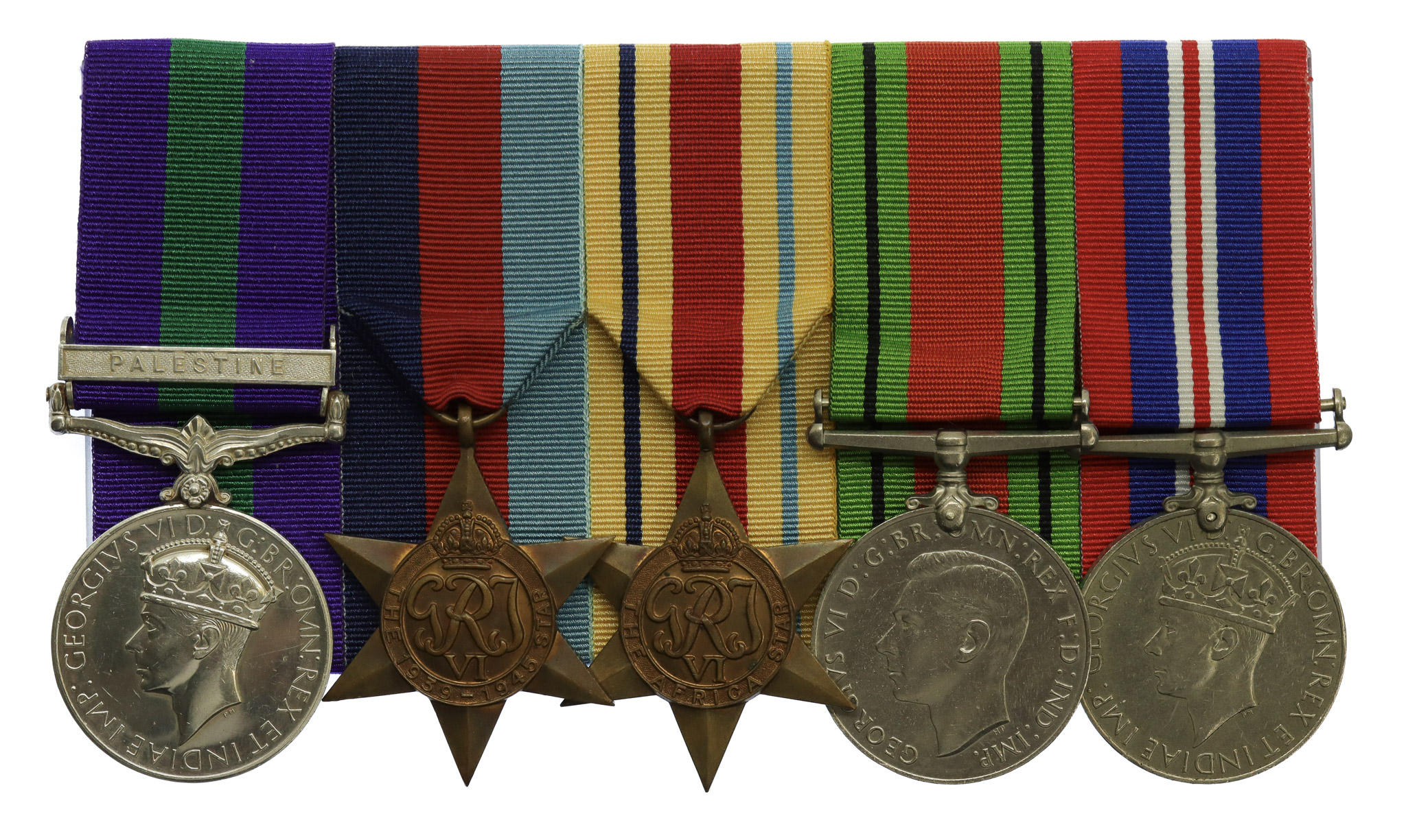 General Service Medal (Clasp - Palestine) and WW2 Medal Group of Five - Pte. T.J. Kelly, 2nd Bn. Essex Regiment - Died 1/1/43