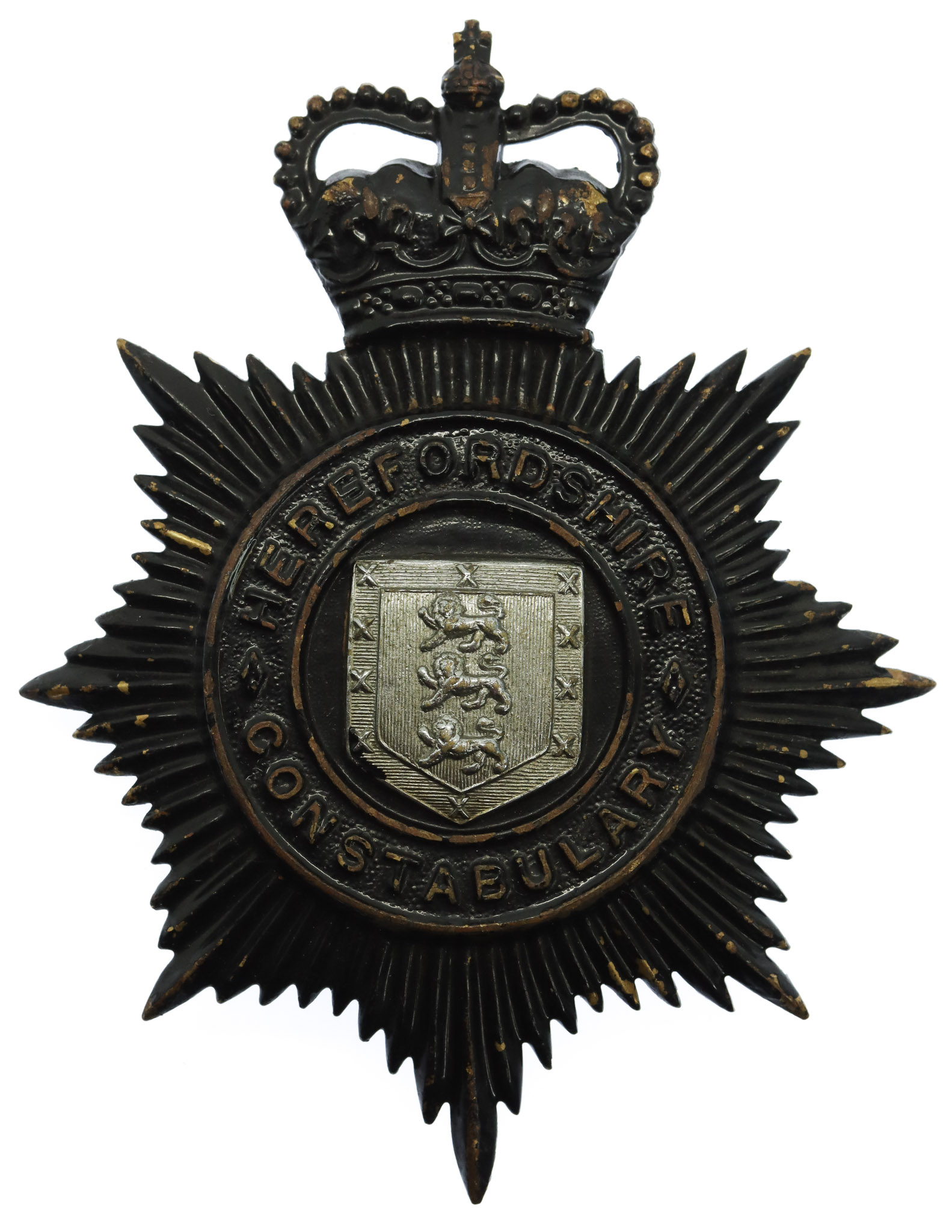 Herefordshire Constabulary Night Helmet Plate - Queen's Crown