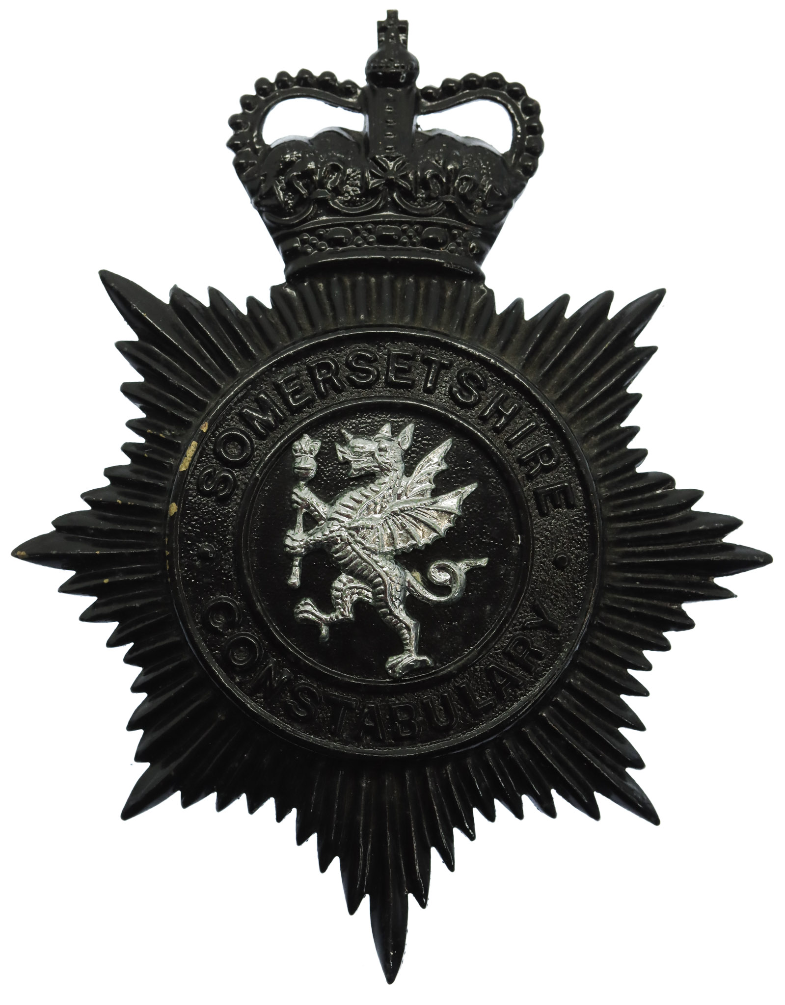 Somersetshire Constabulary Night Helmet Plate - Queen's Crown