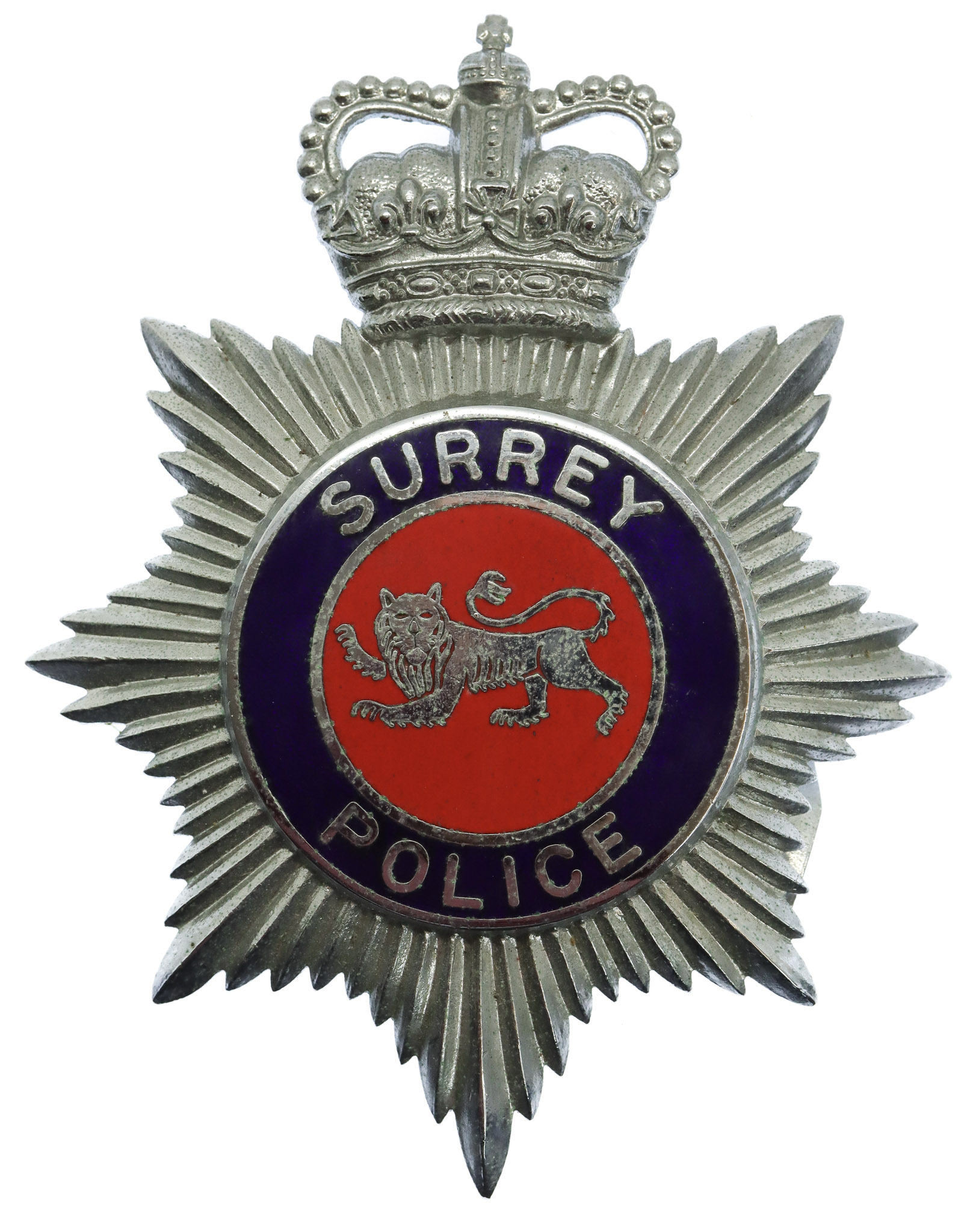 Surrey Police Enamelled Helmet Plate - Queen's Crown