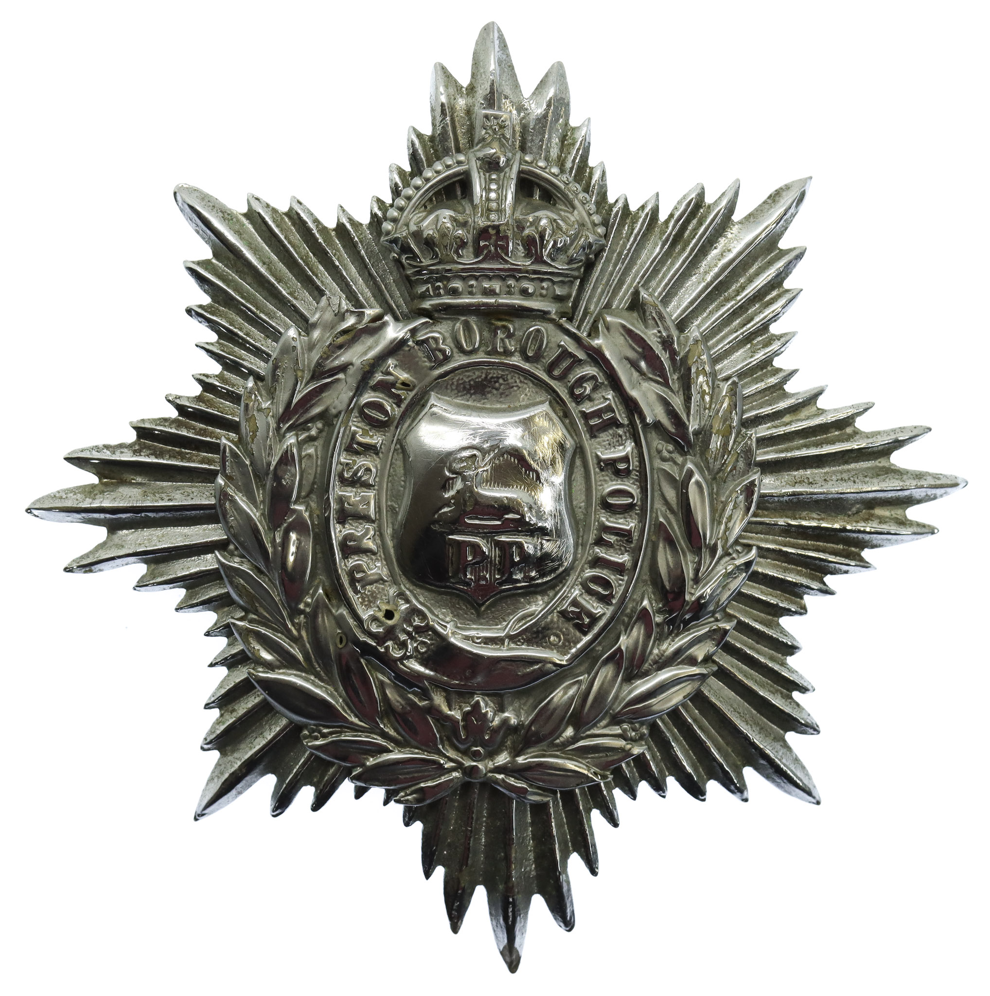 Preston Borough Police Helmet Plate - King's Crown