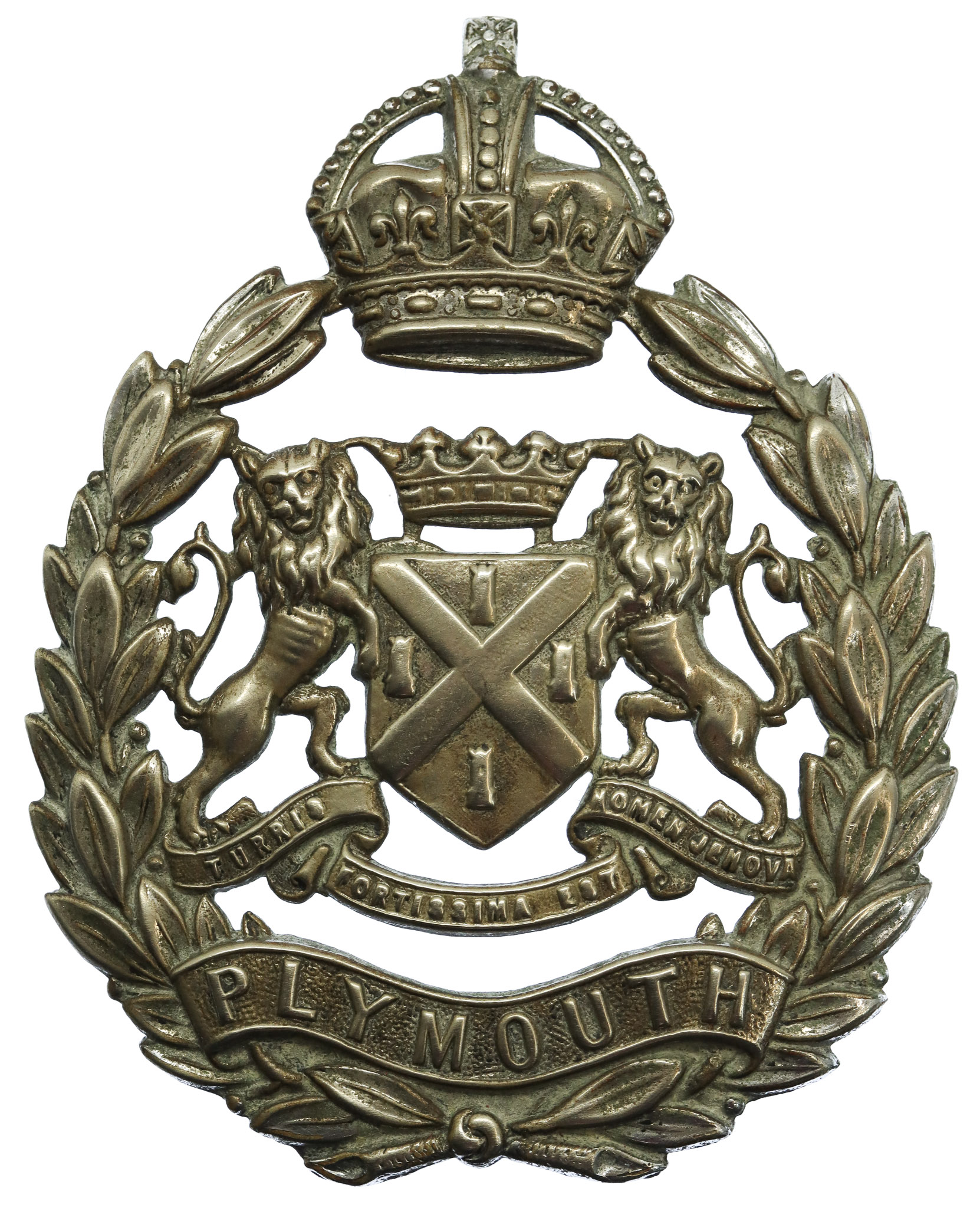 Plymouth City Police Wreath Helmet Plate - King's Crown