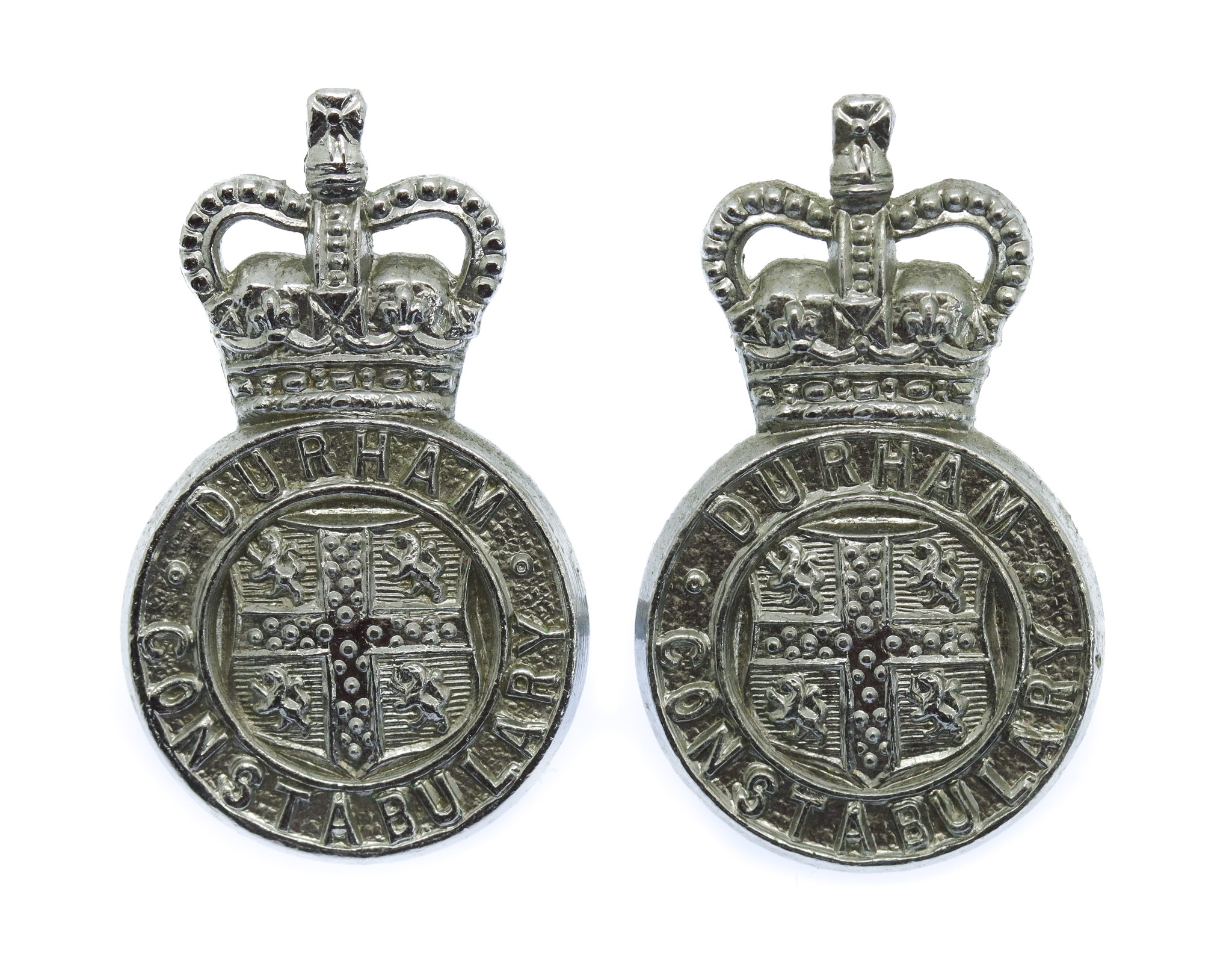Pair of Durham Constabulary Collar Badges - Queen's Crown