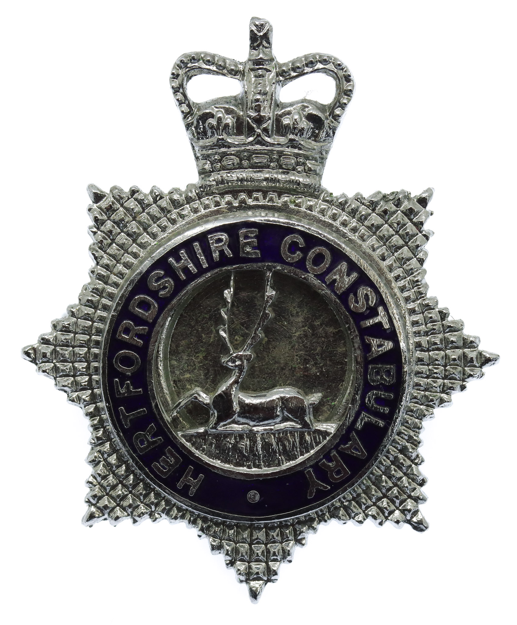 Hertfordshire Constabulary Senior Officer's Enamelled Cap Badge - Queen's Crown