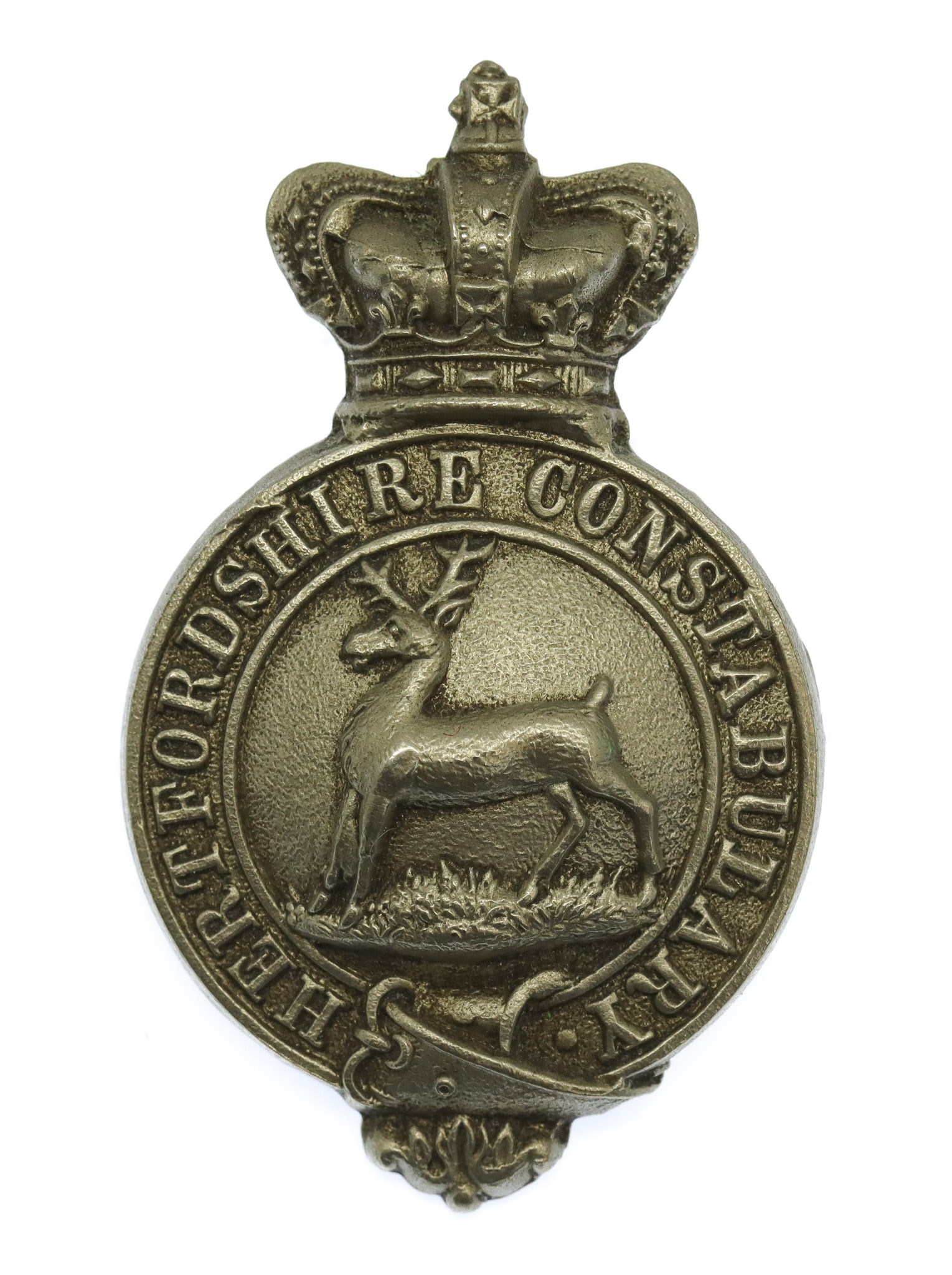 Hertfordshire Constabulary White Metal Cap Badge