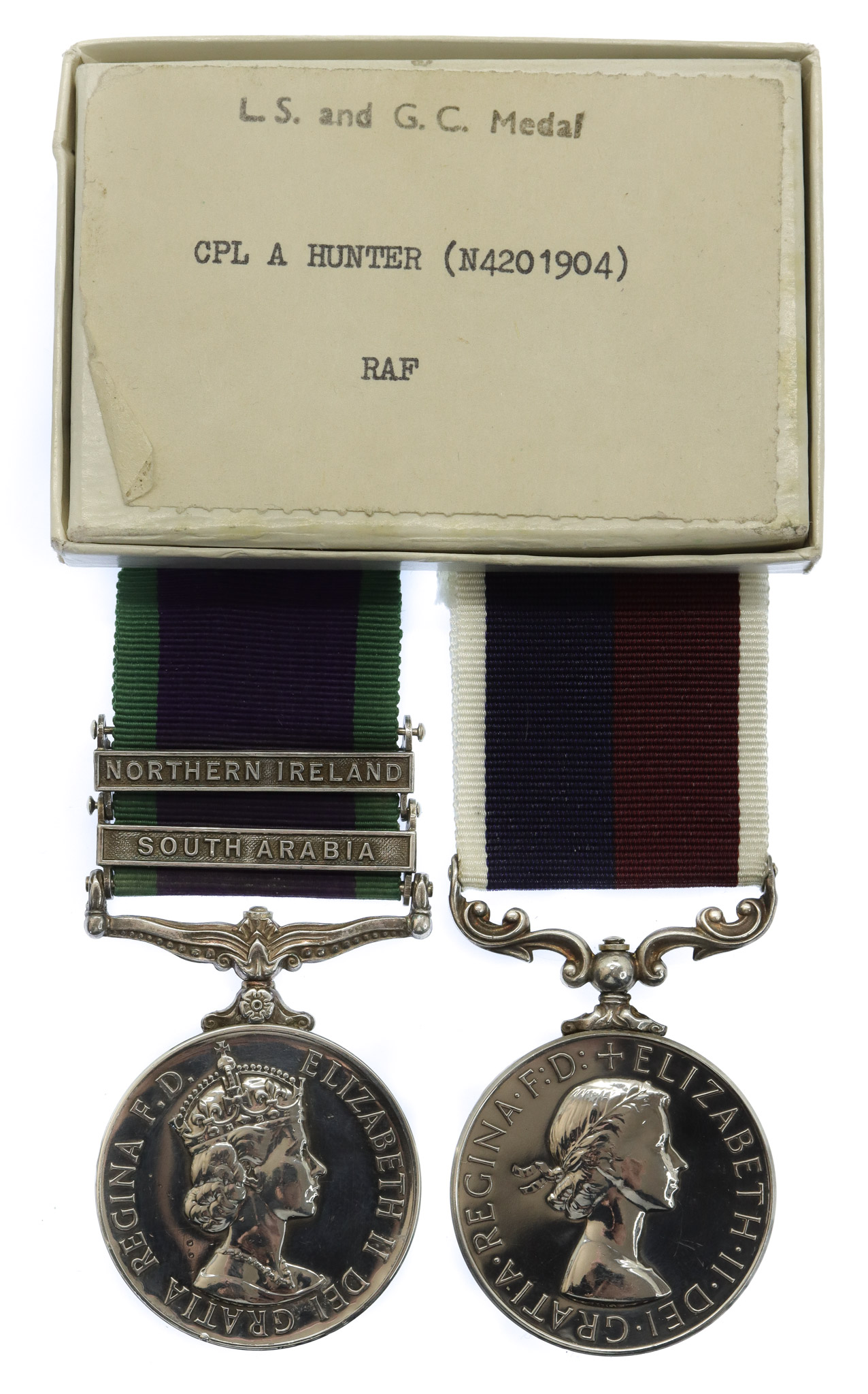 Campaign Service Medal (2 Clasps - South Arabia, Northern Ireland) and RAF Long Service & Good Conduct Medal Pair - Cpl. A. Hunter, Royal Air Force