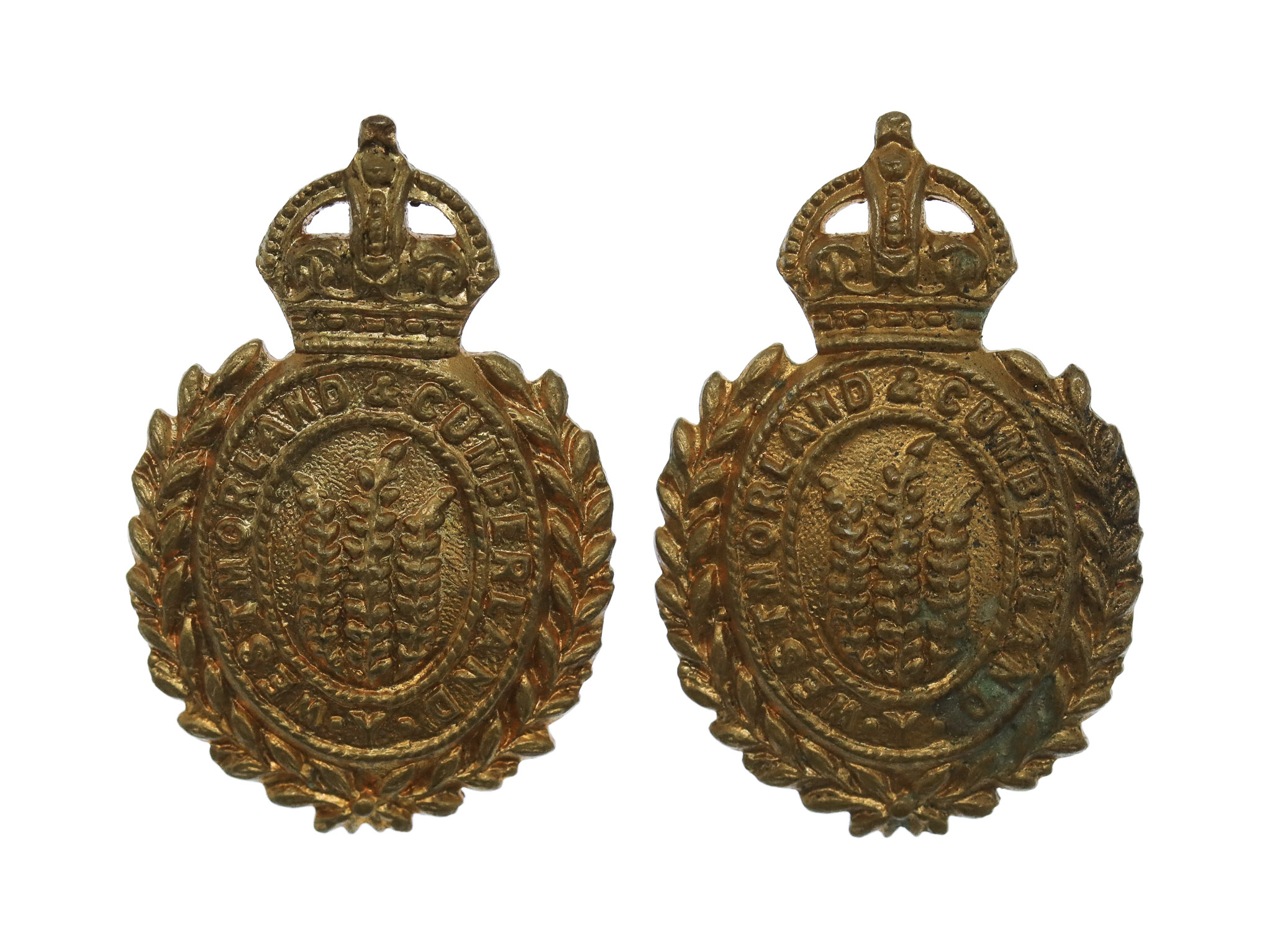 Pair of Westmorland & Cumberland Yeomanry Collar Badge - King's Crown