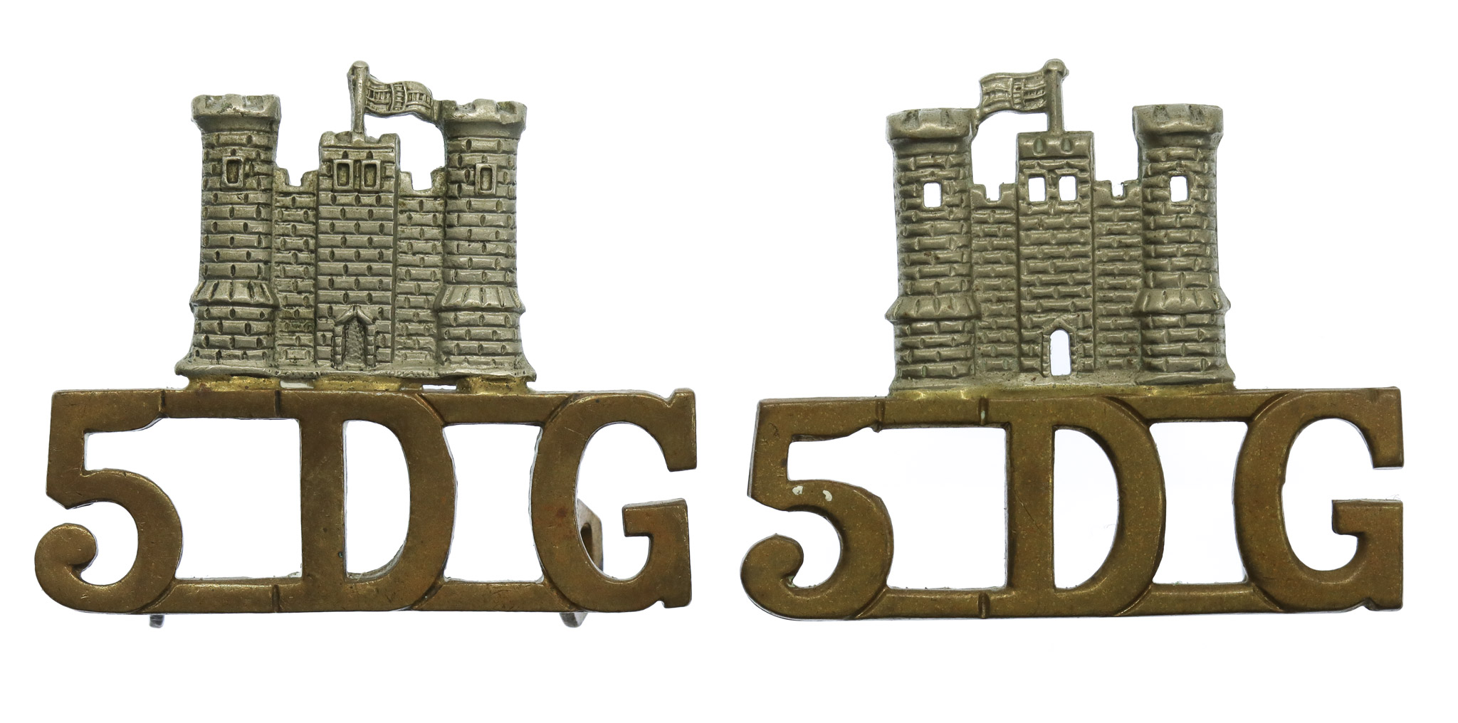 Pair of 5th (Royal Inniskilling) Dragoon Guards (Castle/5DG) Shoulder Titles