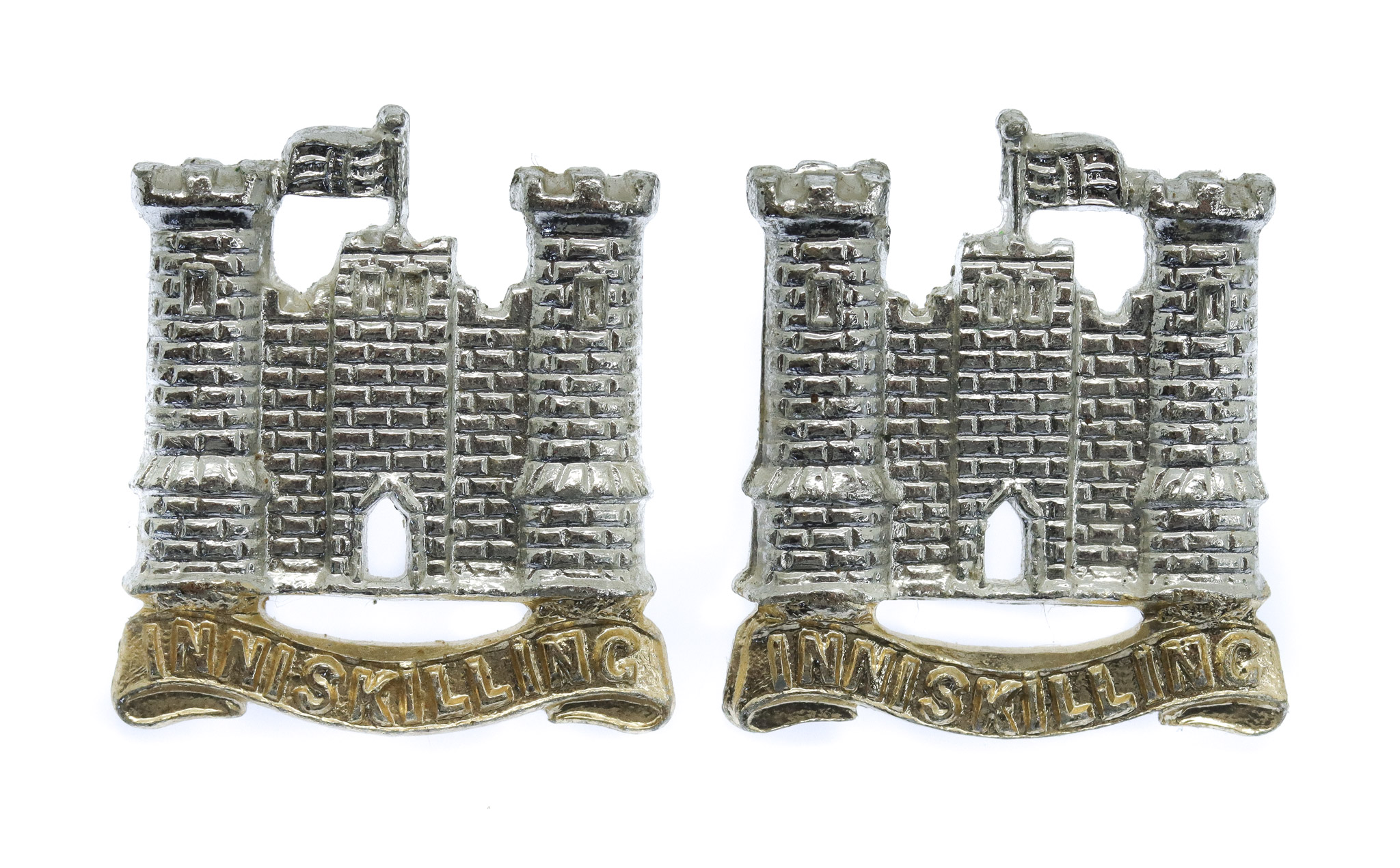 Pair of 5th (Royal Inniskilling) Dragoon Guards Anodised (Staybrite) Collar Badges