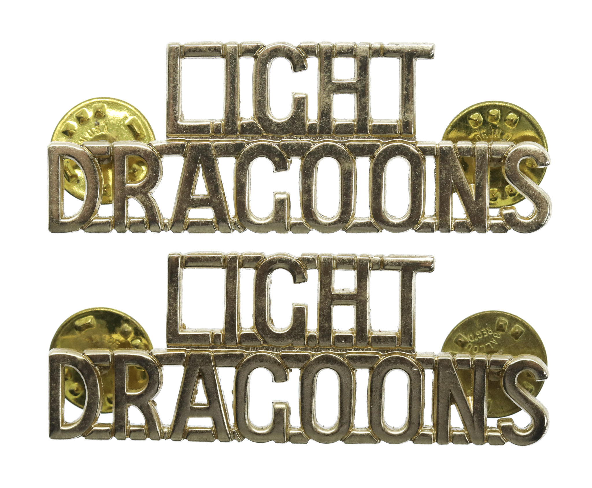 Pair of Light Dragoons (LIGHT/DRAGOONS) Anodised (Staybrite) Shoulder Titles