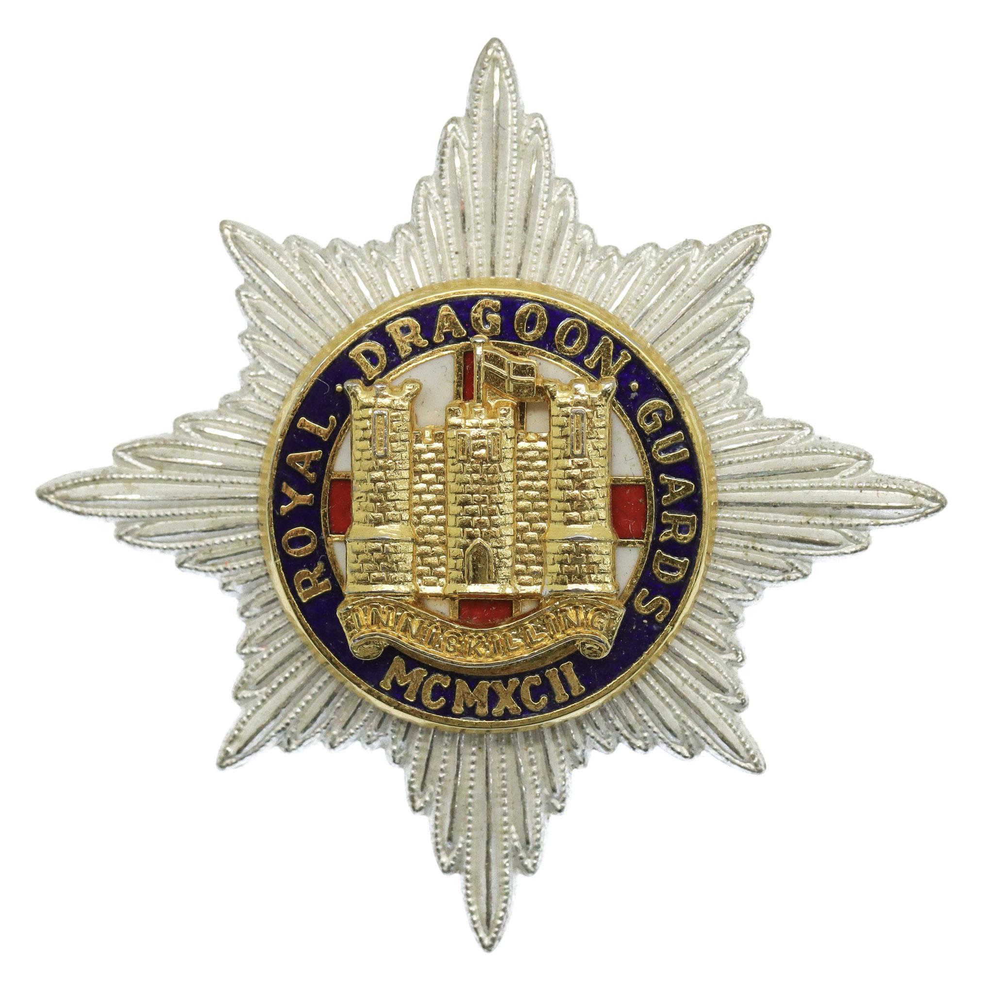 Royal Dragoon Guards Officer's Silvered & Enamel Cap Badge