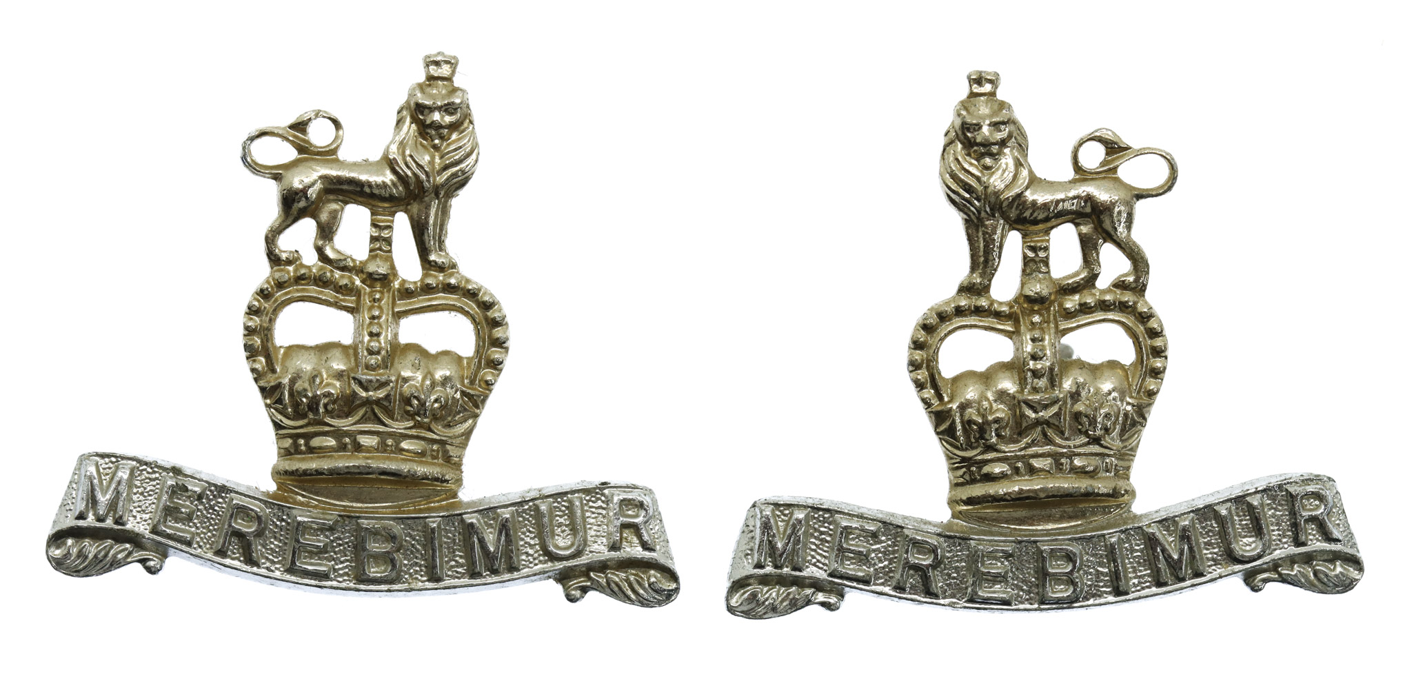 Pair of 15th/19th Hussars Anodised (Staybrite) Collar Badges