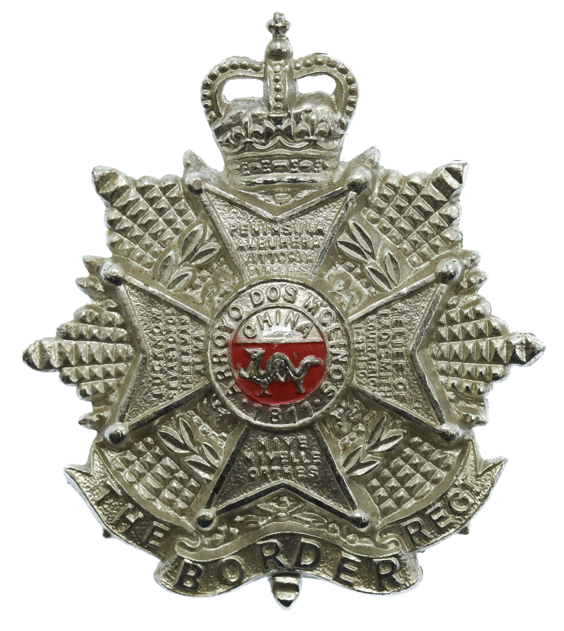 Border Regiment Anodised (Staybrite) Cap Badge - Queen's Crown