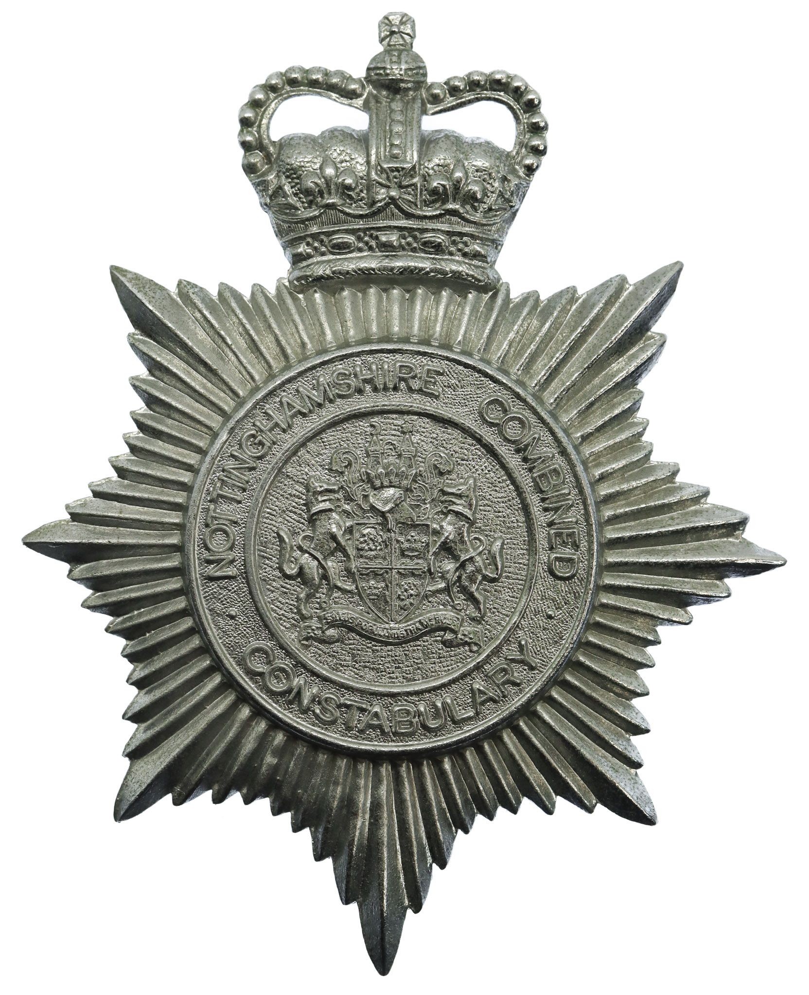 Nottinghamshire Combined Constabulary Helmet Plate - Queen's Crown