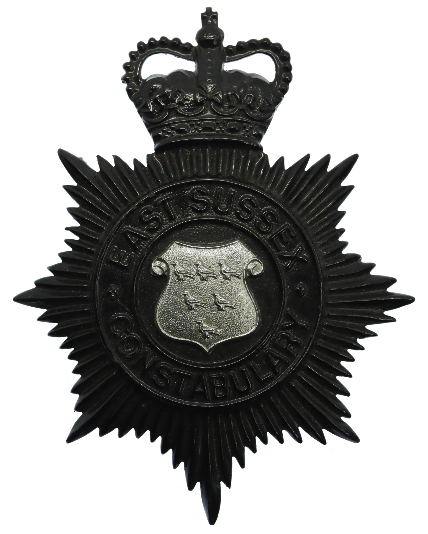East Sussex Constabulary Night Helmet Plate - Queen's Crown