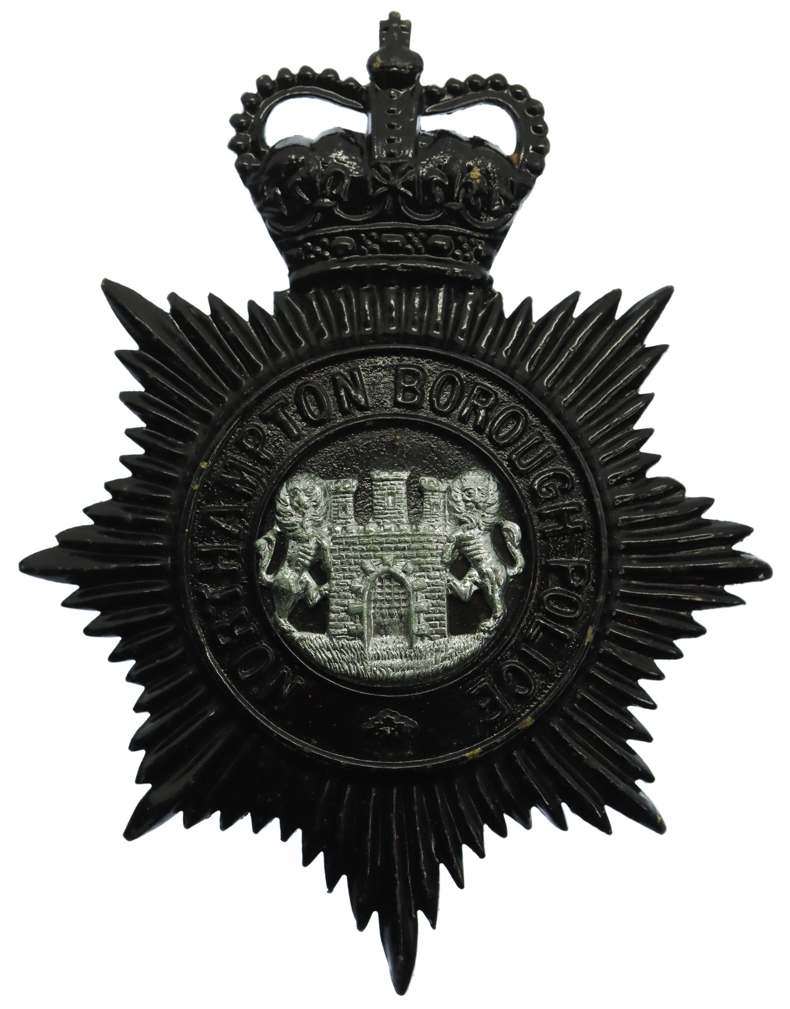 Northampton Borough Police Night Helmet Plate - Queen's Crown
