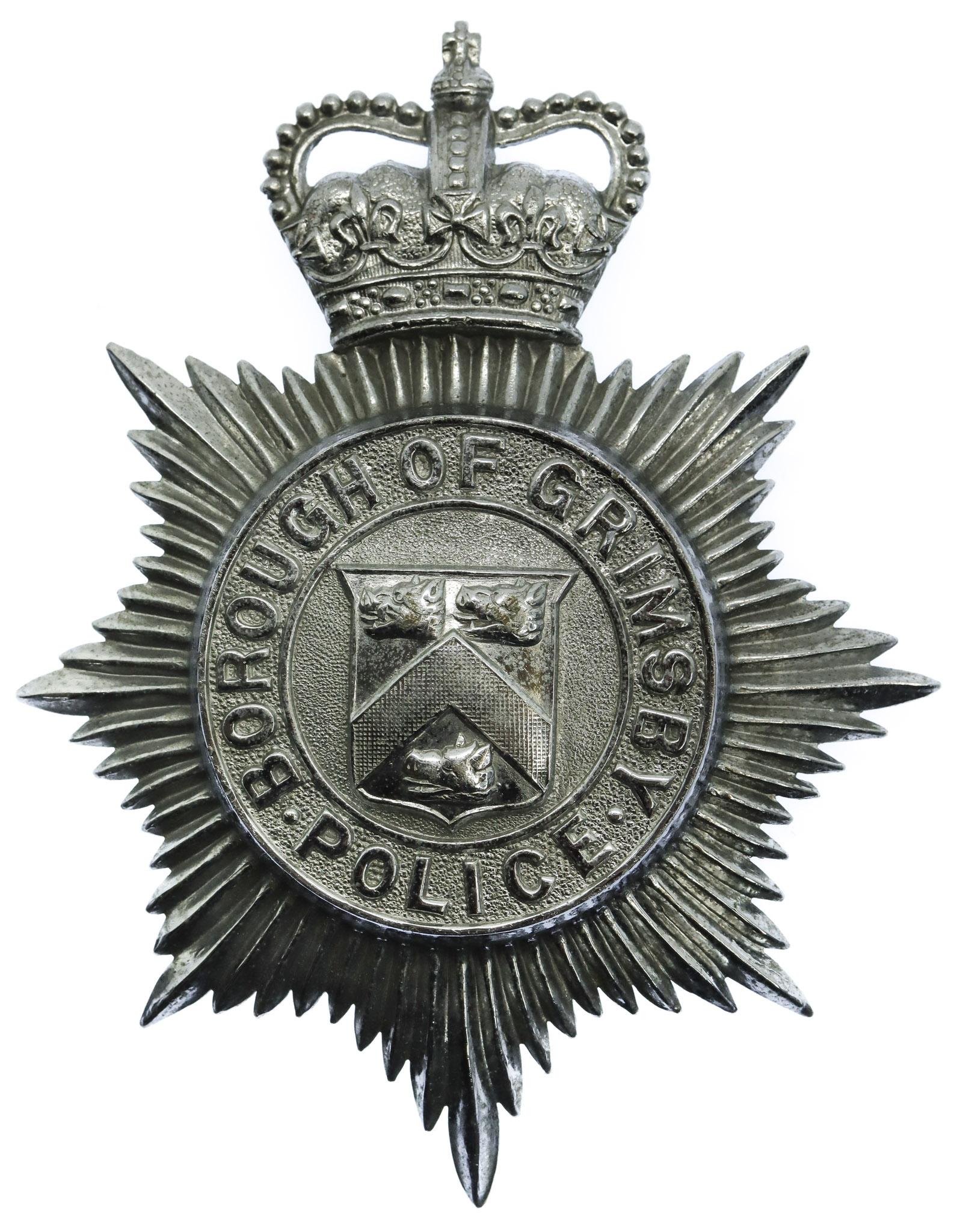 Grimsby Borough Police Helmet Plate - Queen's Crown