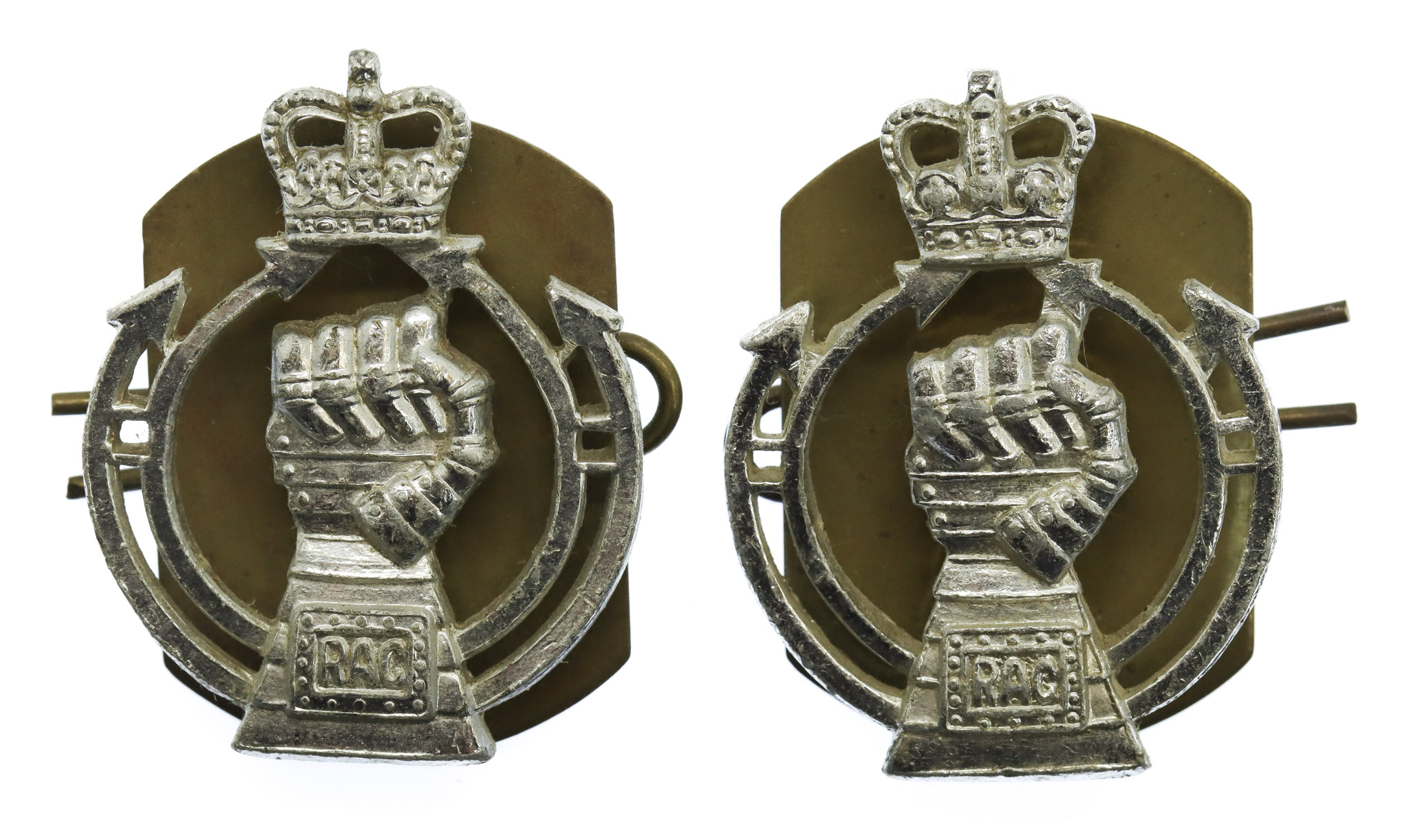 Pair of Royal Armoured Corps (R.A.C.) Anodised (Staybrite) Collar Badges