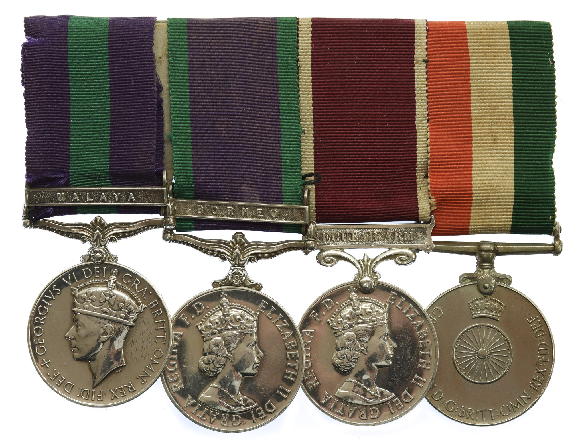 GSM (Clasp - Malaya), CSM (Clasp - Borneo), Army LS&GC and Indian Independence Medal Group of Four - W.O.Cl.2. Amarbahadur Gurung, 2nd Gurkha Rifles