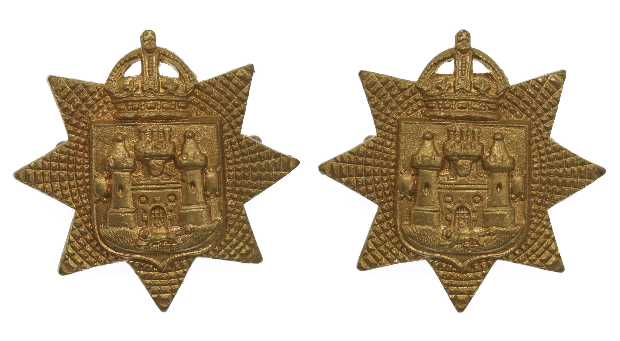 Pair of East Surrey Regiment Collar Badges - King's Crown