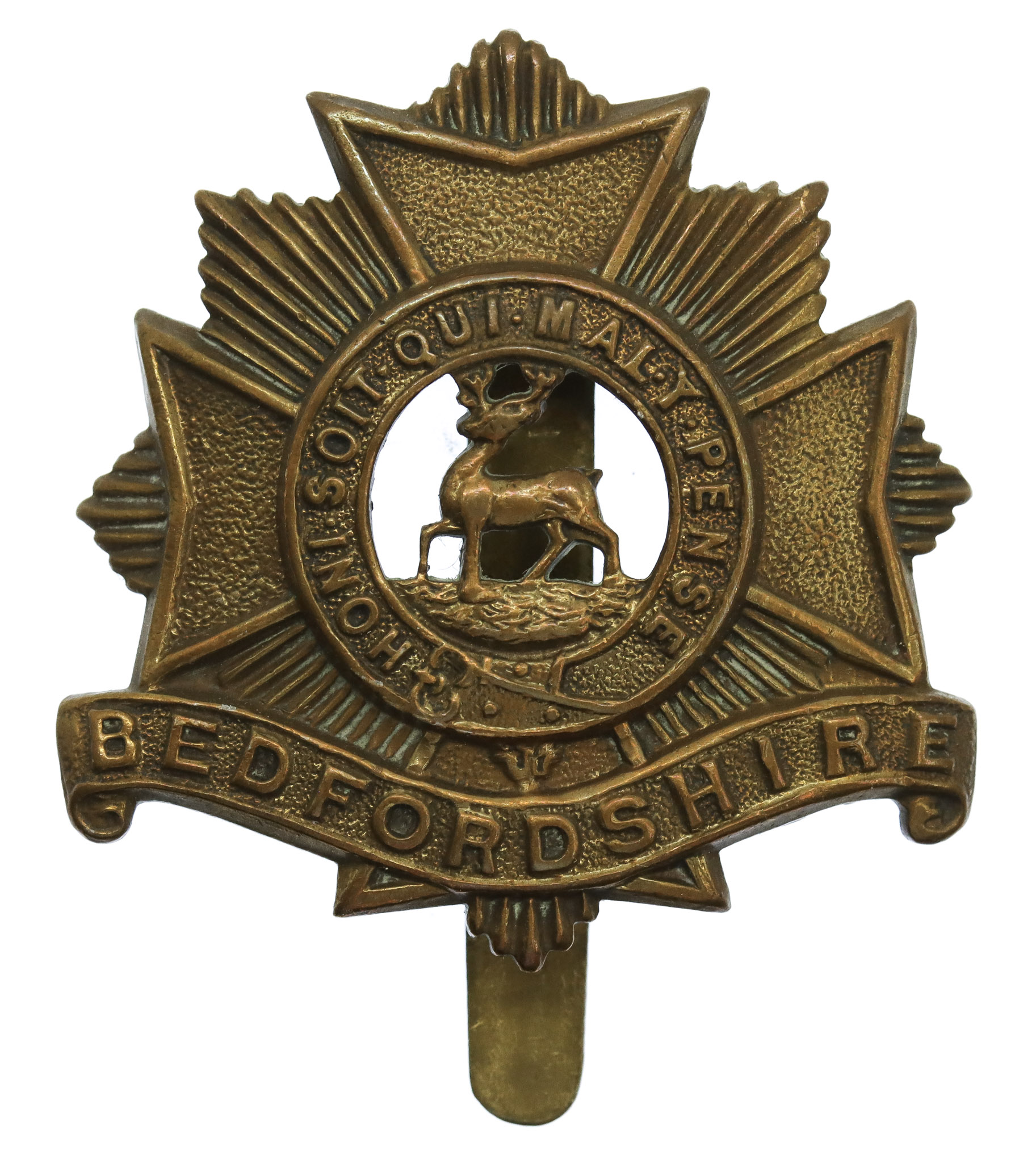 Bedfordshire Regiment WW1 All Brass Economy Cap Badge