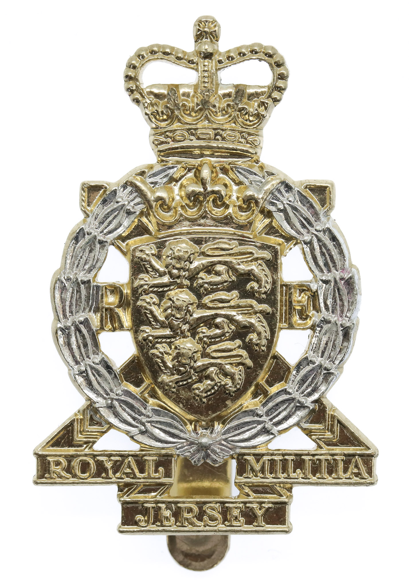 Royal Jersey Militia Royal Engineers Anodised (Staybrite) Cap Badge