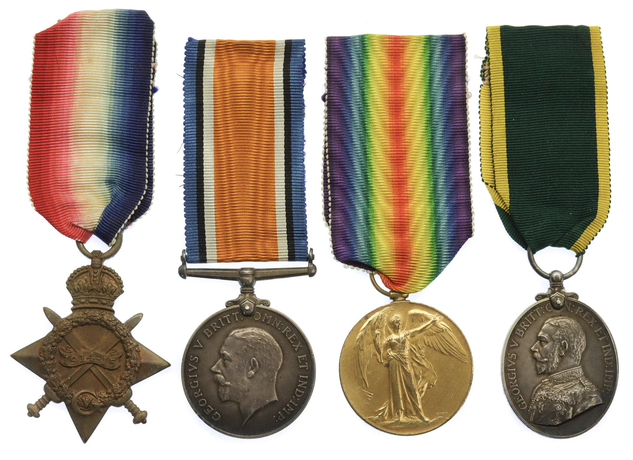 WW1 1914-15 Star, British War Medal, Victory Medal and Territorial Force Efficiency Medal Group of Four - Whlr. Cpl. H. Proud, Royal Field Artillery