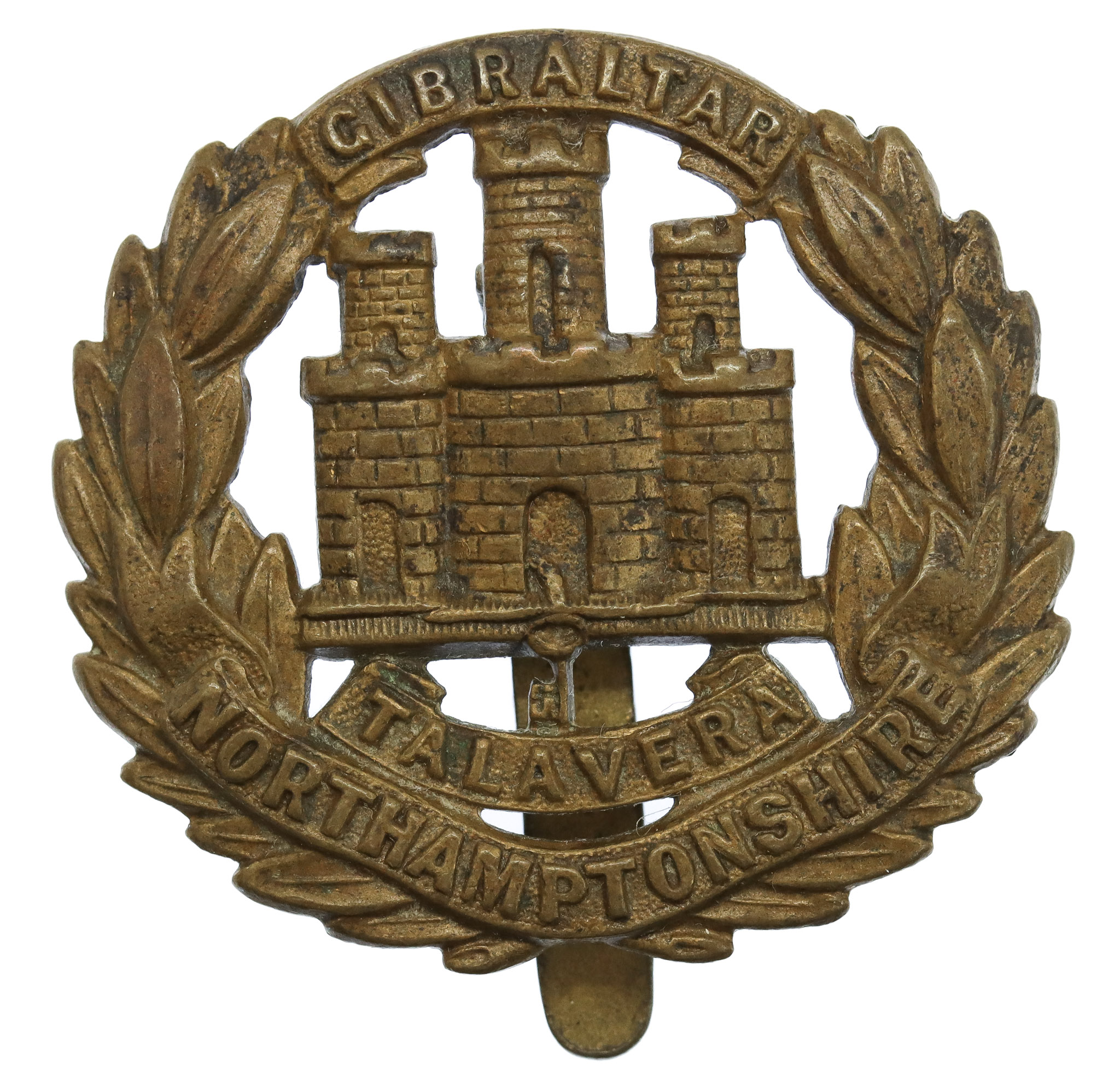 Northamptonshire Regiment WW1 All Brass Economy Cap Badge 