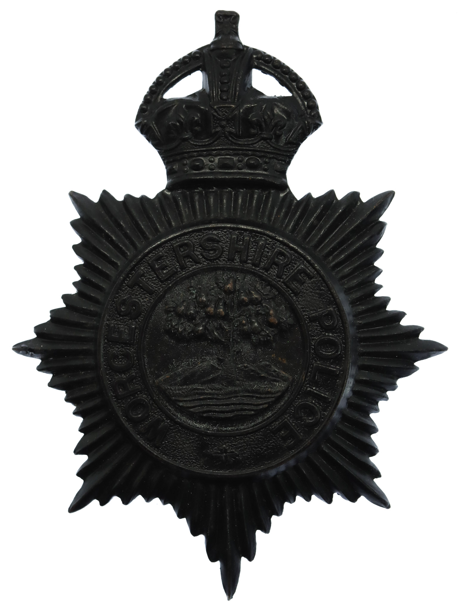 Worcestershire Police Blackened Brass Helmet Plate - King's Crown