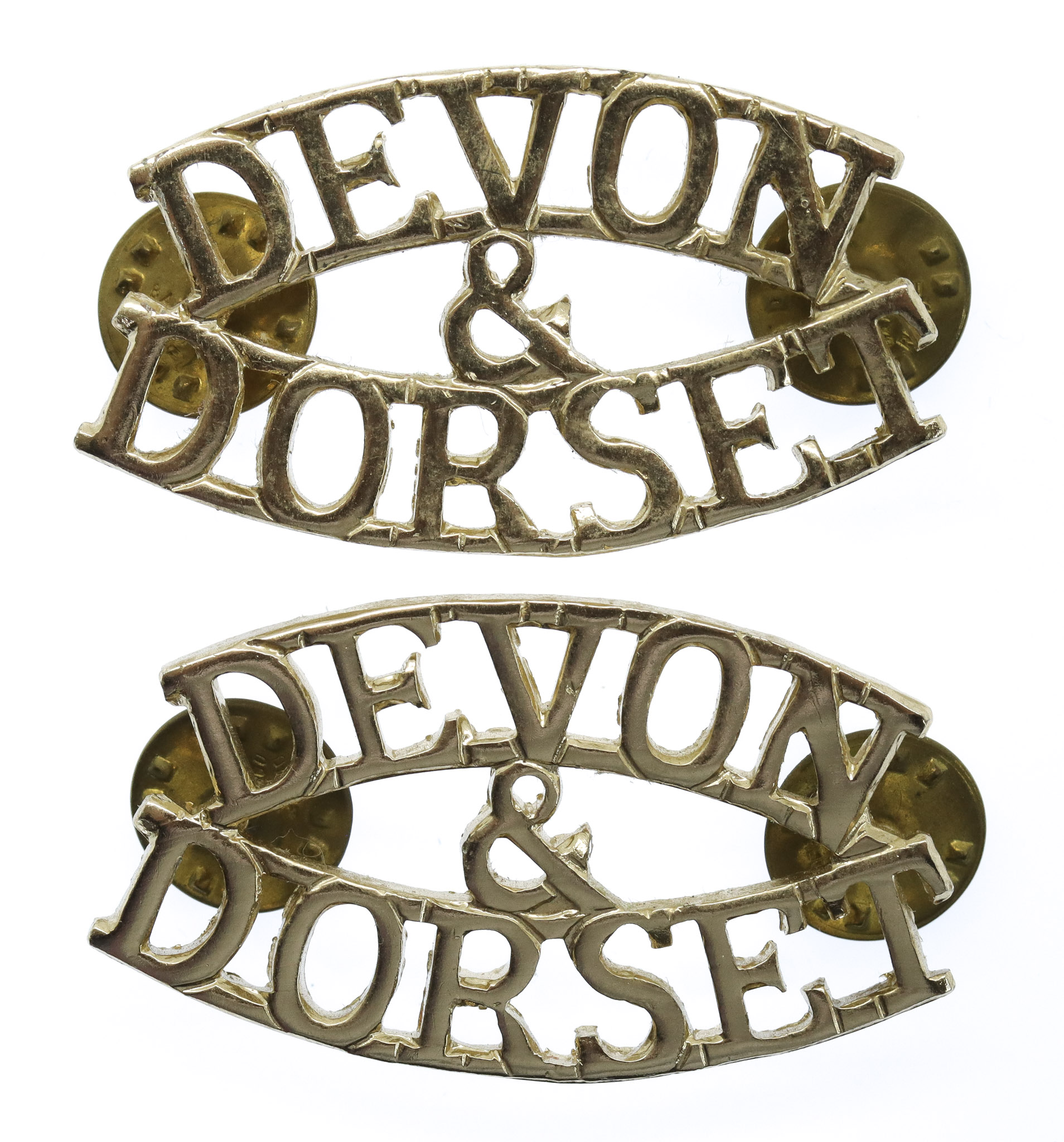 Pair of Devonshire & Dorset Regiment (DEVON/&/DORSET) Anodised (Staybrite) Shoulder Titles