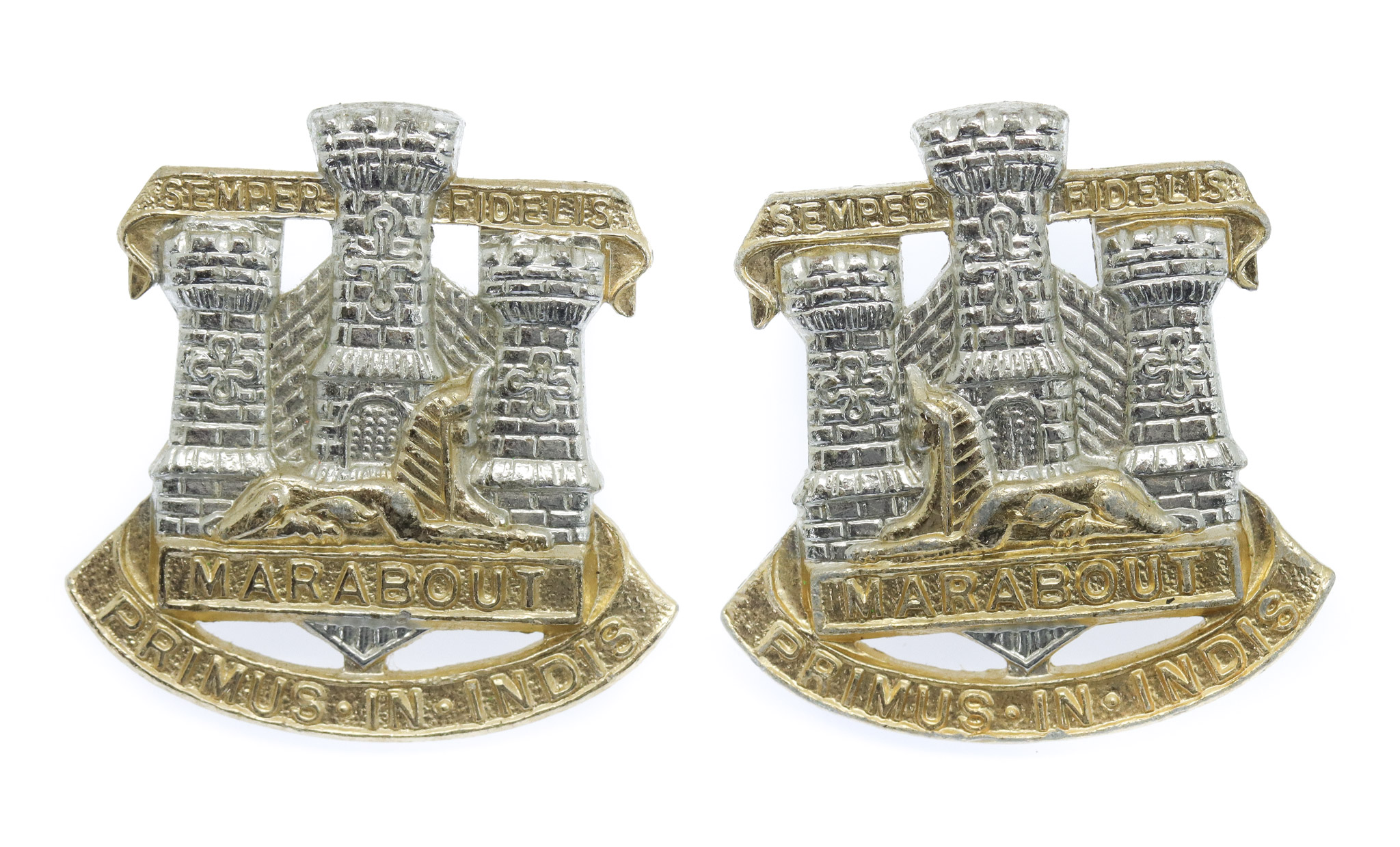 Pair of Devon & Dorset Regiment Anodised (Staybrite) Collar Badges