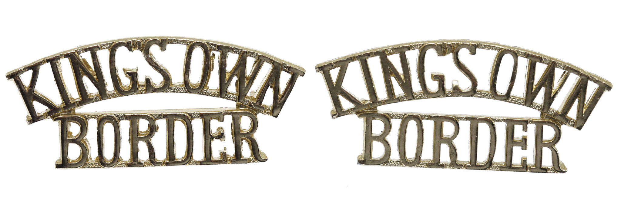 Pair of King's Own Royal Border Regiment (KING'S OWN/BORDER) Anodised (Staybrite) Shoulder Titles