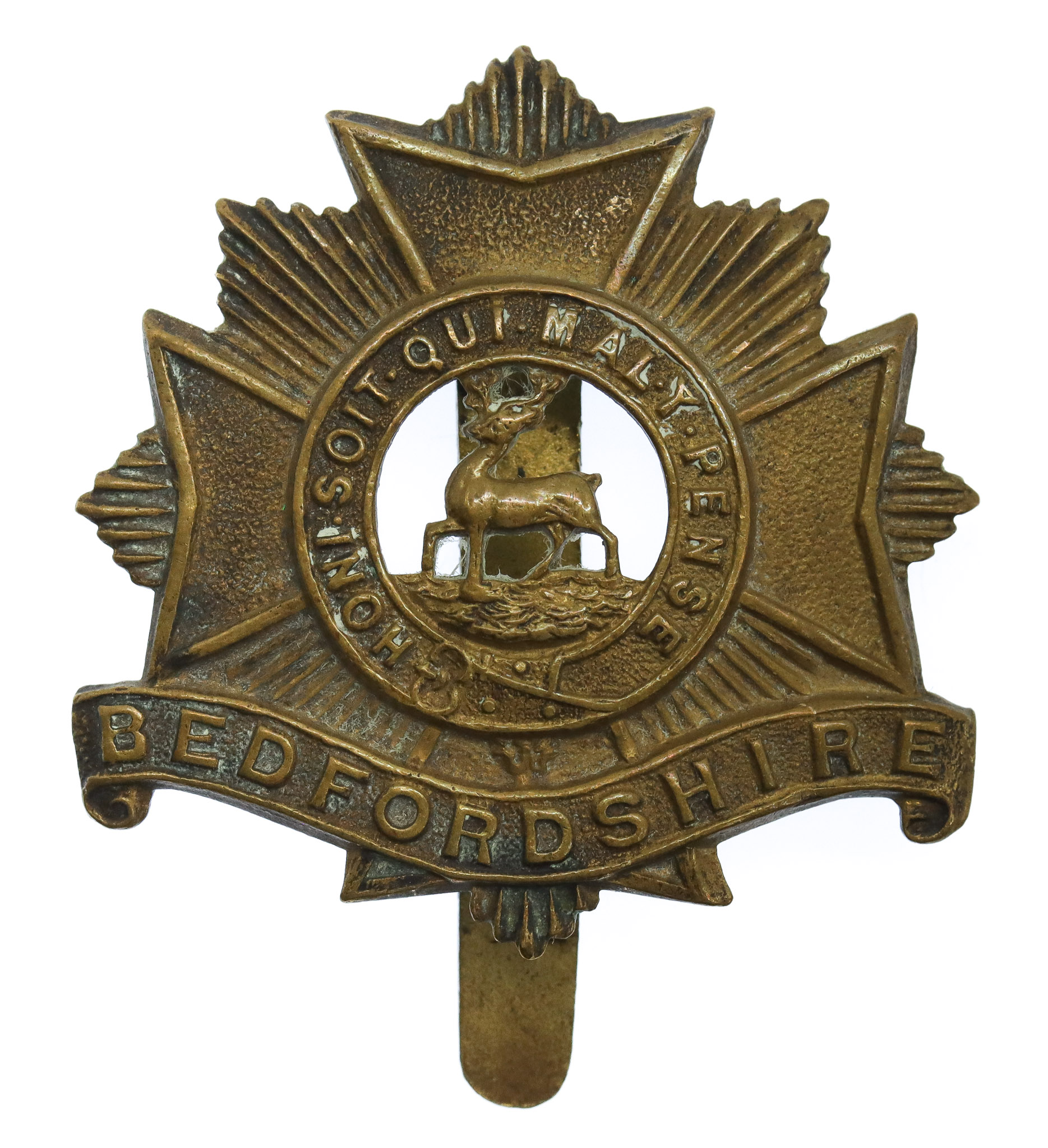 Bedfordshire Regiment WW1 All Brass Economy Cap Badge