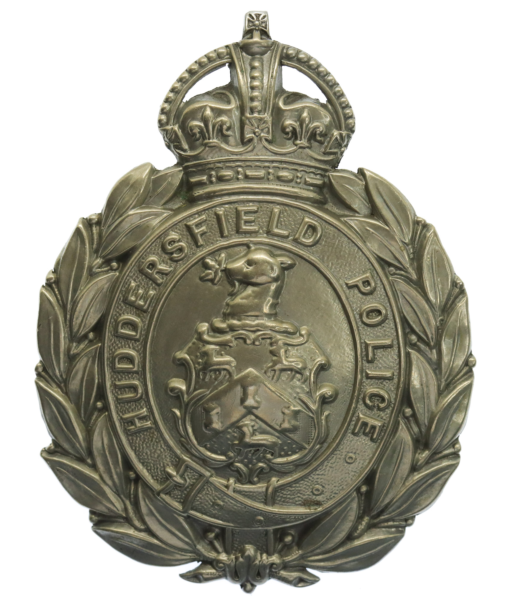 Huddersfield Police Wreath Helmet Plate - King's Crown