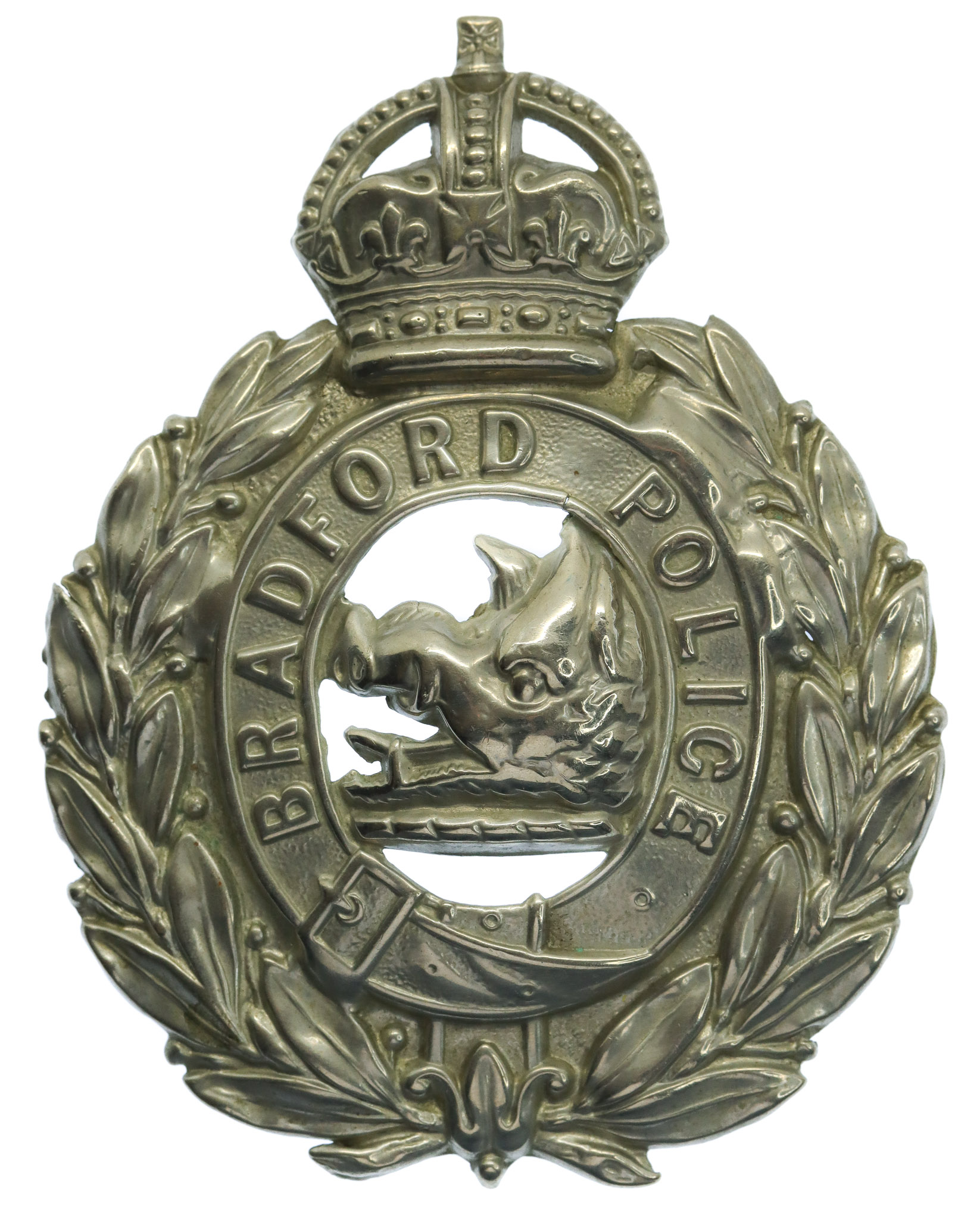 Bradford City Police Wreath Helmet Plate - King's Crown