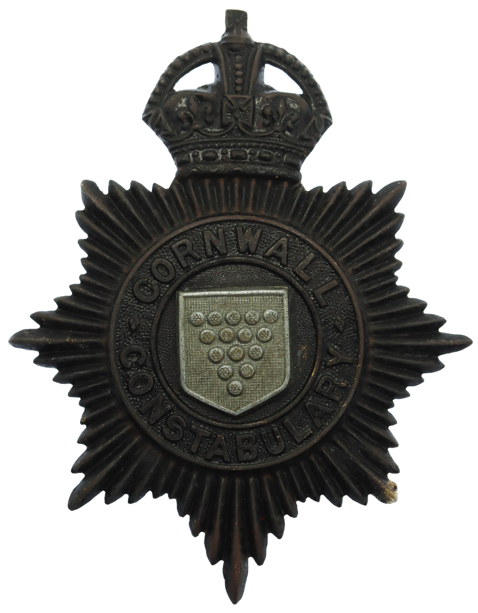 Cornwall Constabulary Night Helmet Plate - King's Crown