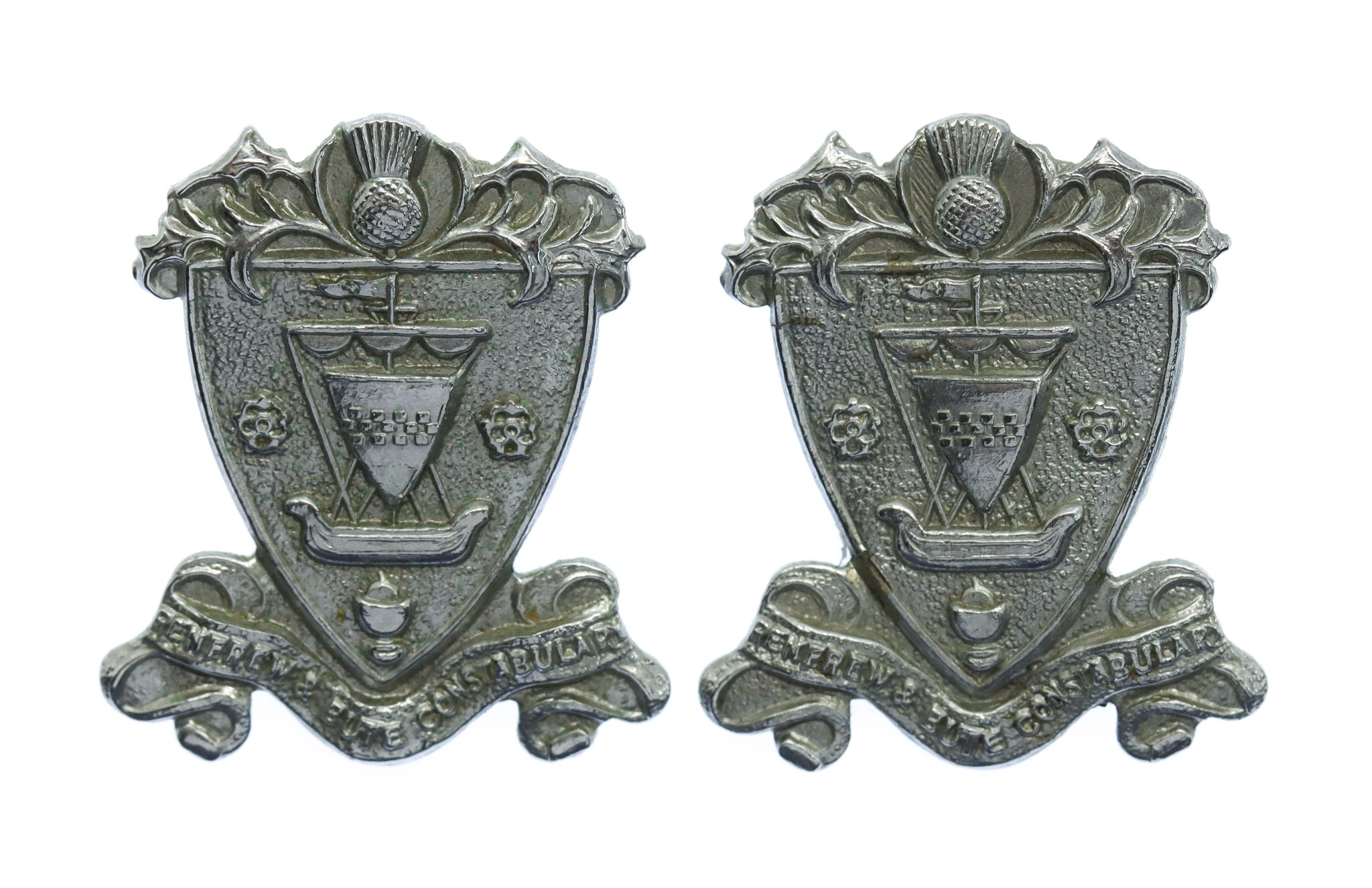Pair of Renfrew & Bute Constabulary Collar Badges