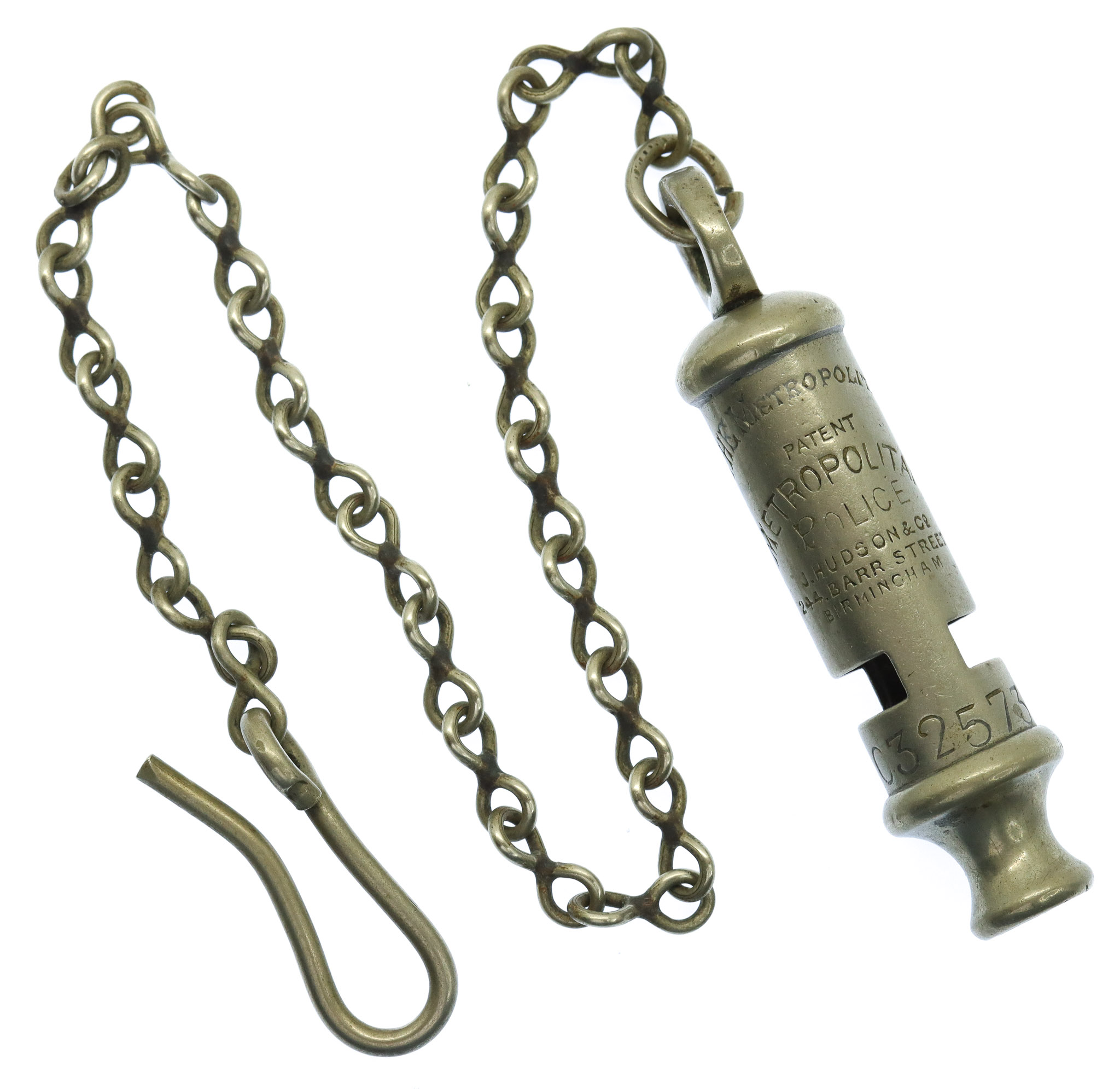 Metropolitan Police 'The Metropolitan' Patent Numbered Whistle & Chain - No. C32573